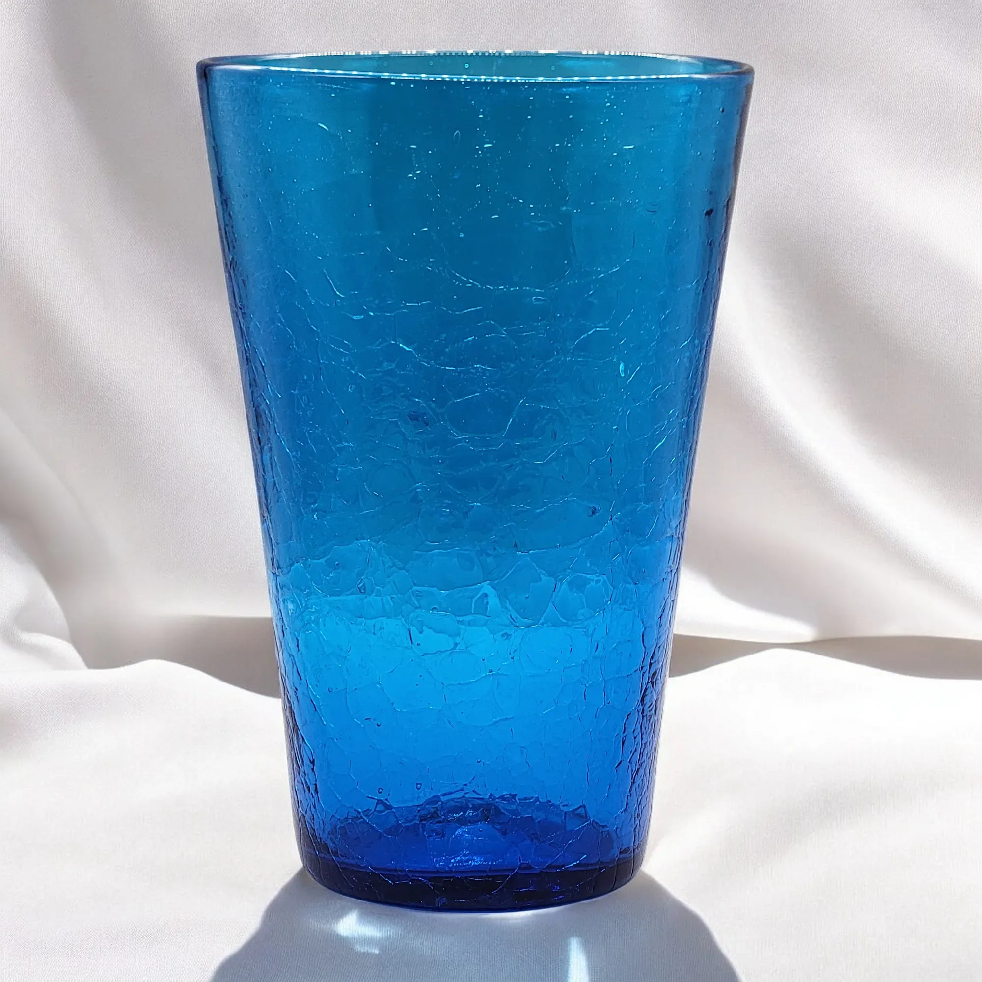 Blenko 1960s MCM Persian Blue Crackle Glass Vase #366-M - View 2