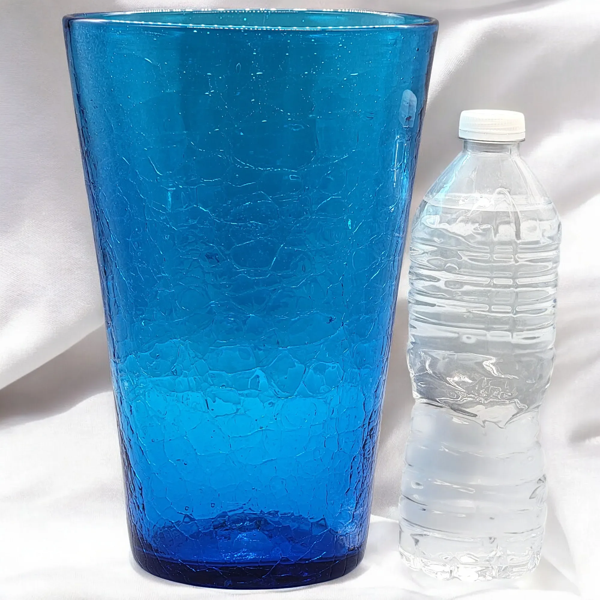 Blenko 1960s MCM Persian Blue Crackle Glass Vase #366-M - View 3