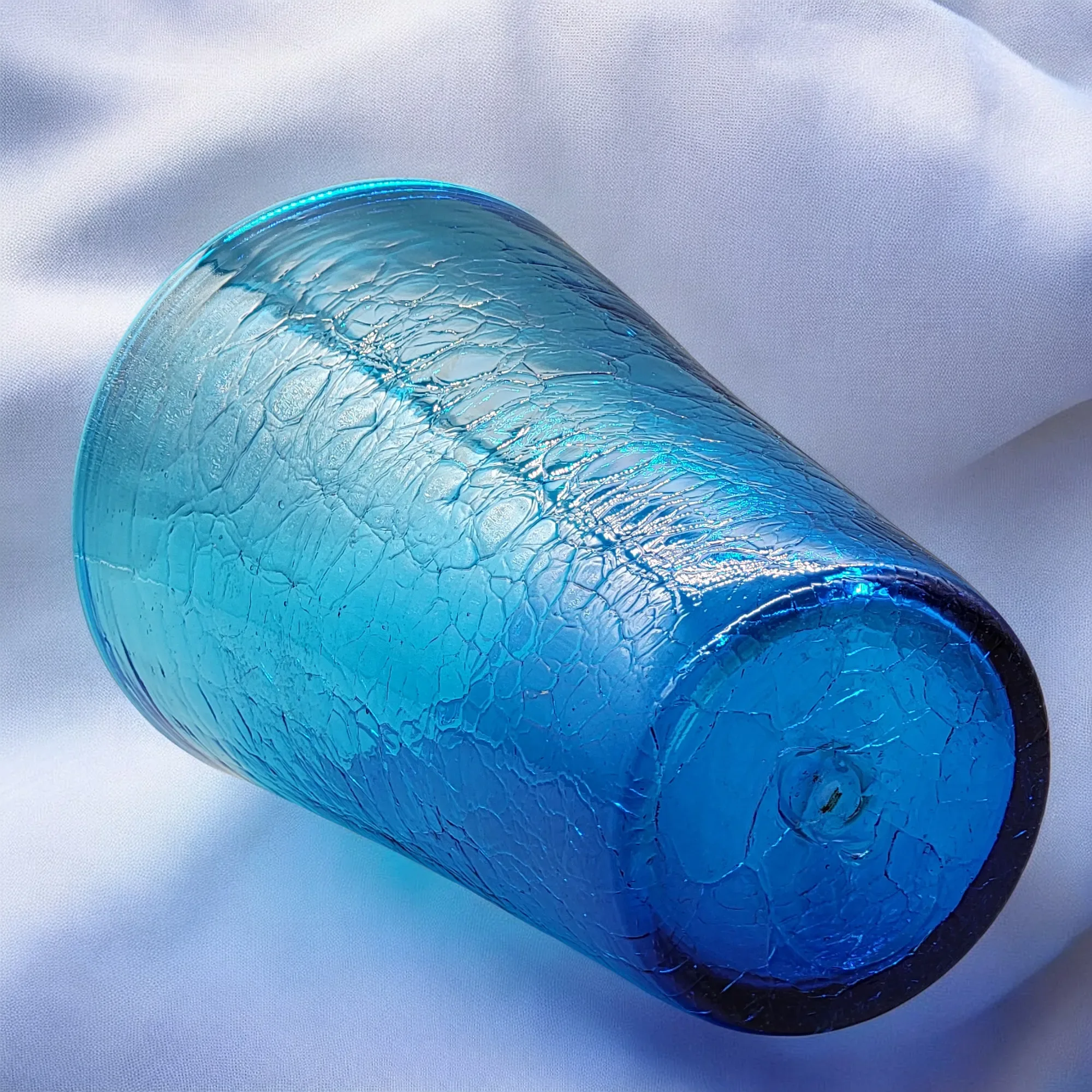 Blenko 1960s MCM Persian Blue Crackle Glass Vase #366-M - View 4