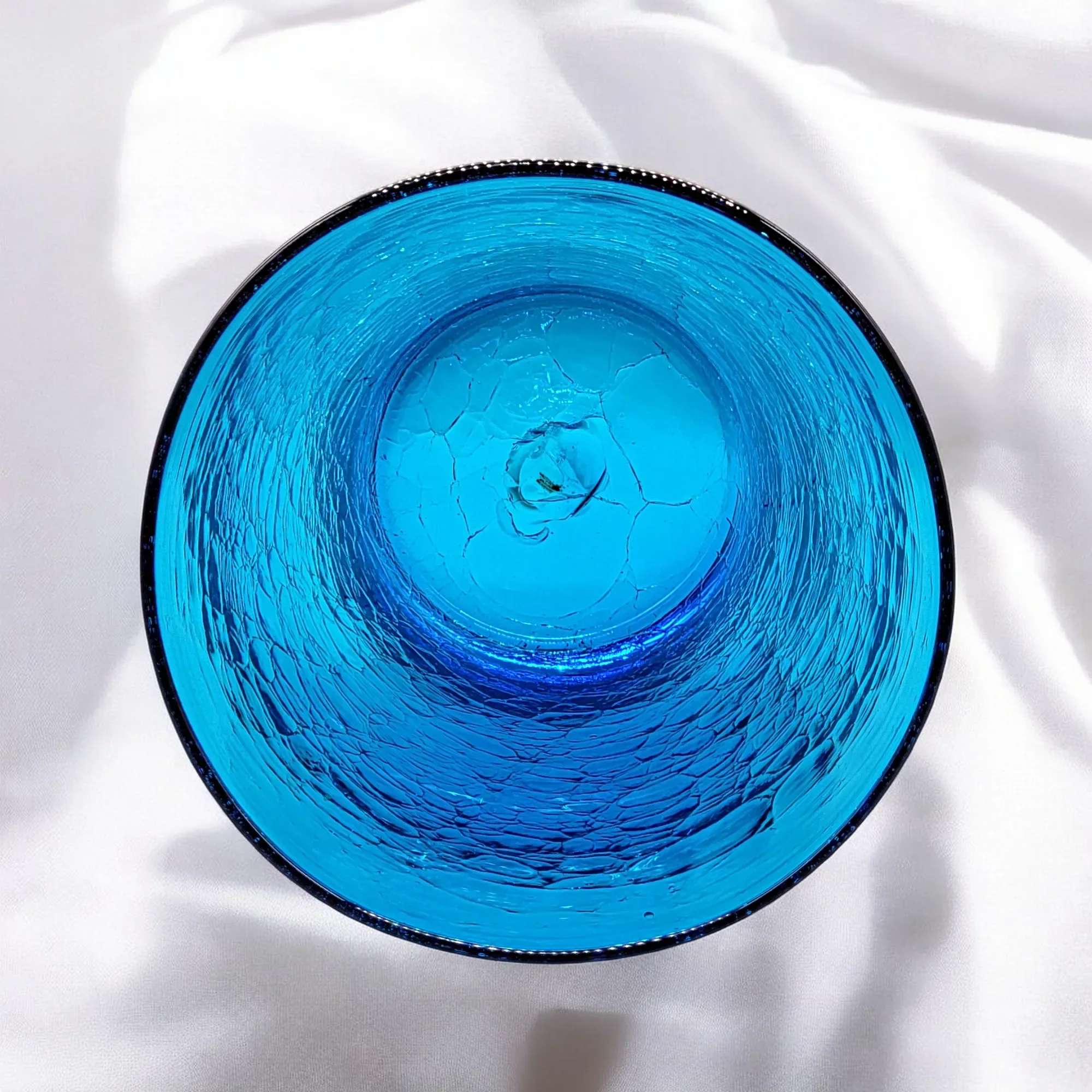 Blenko 1960s MCM Persian Blue Crackle Glass Vase #366-M - View 5