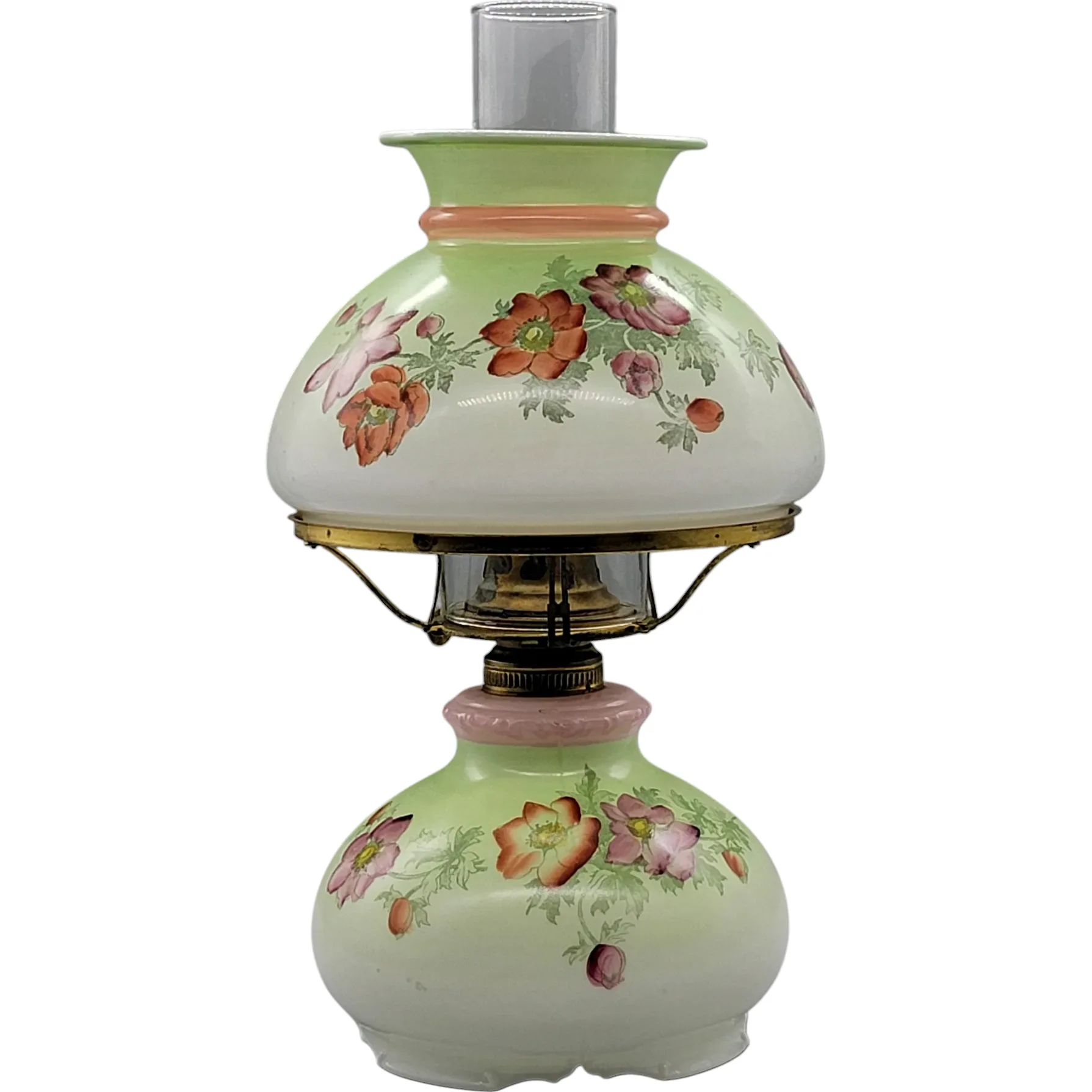 Antique Kerosene Lamp with Hand Painted Flowers