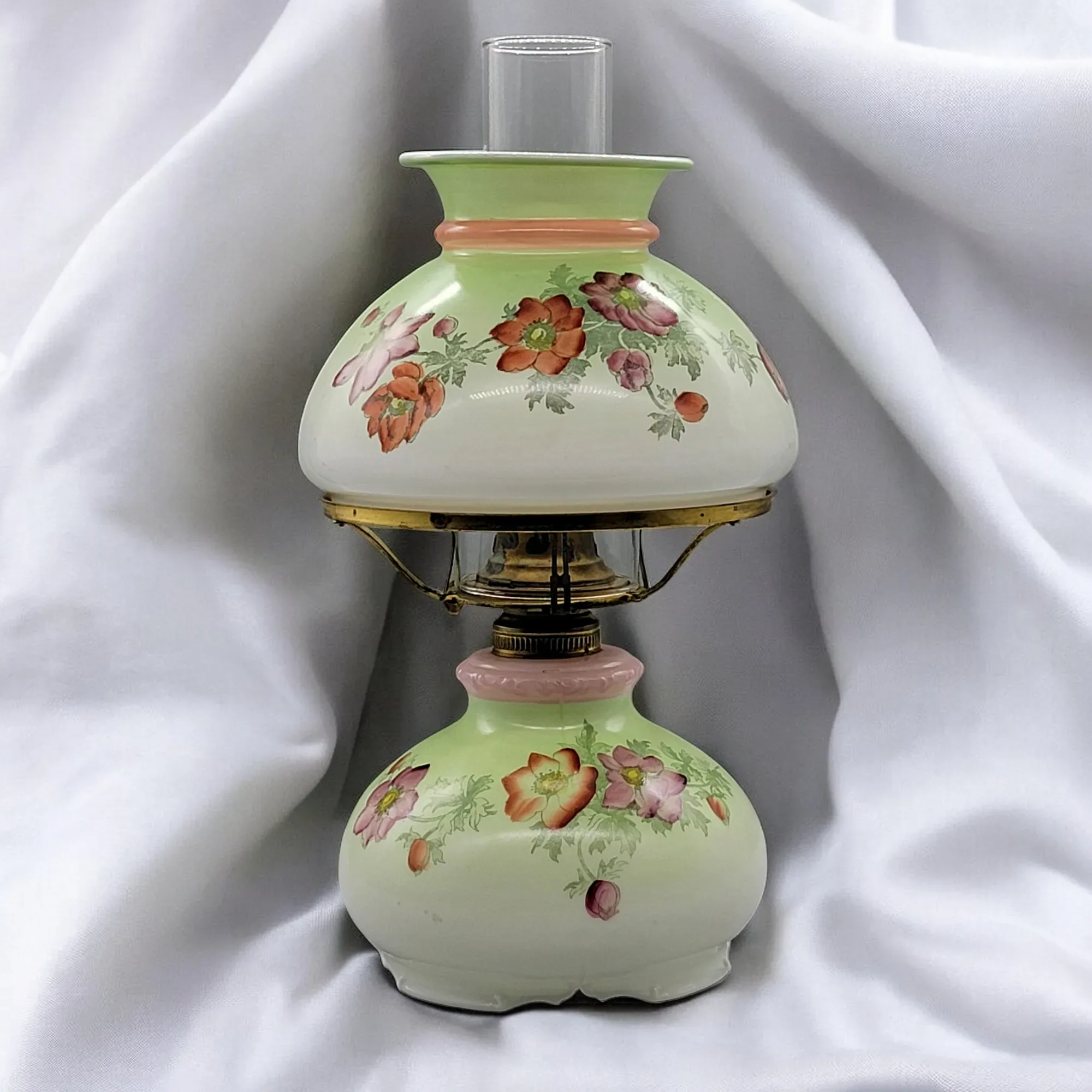 Antique Kerosene Lamp with Hand Painted Flowers - View 2