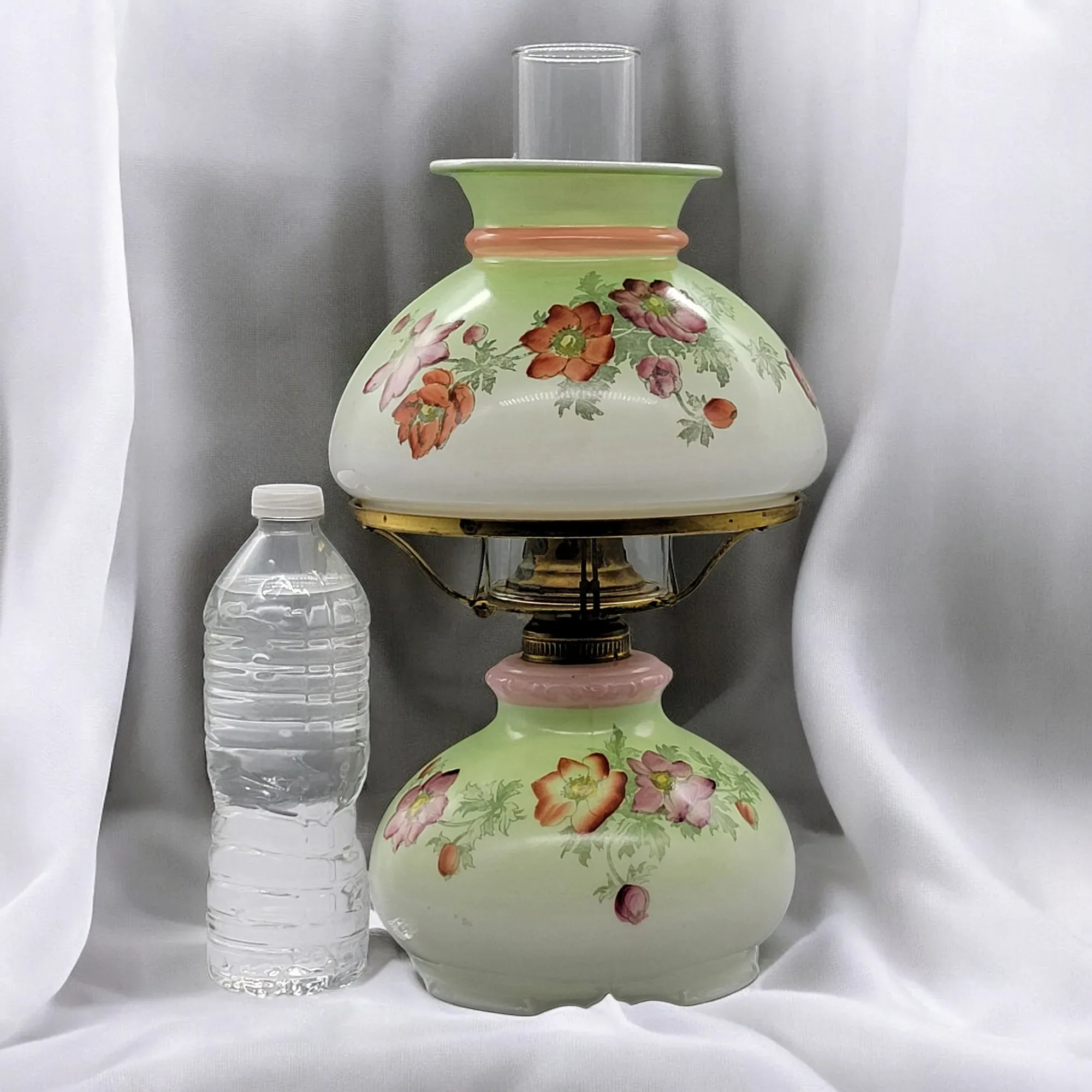 Antique Kerosene Lamp with Hand Painted Flowers - View 3