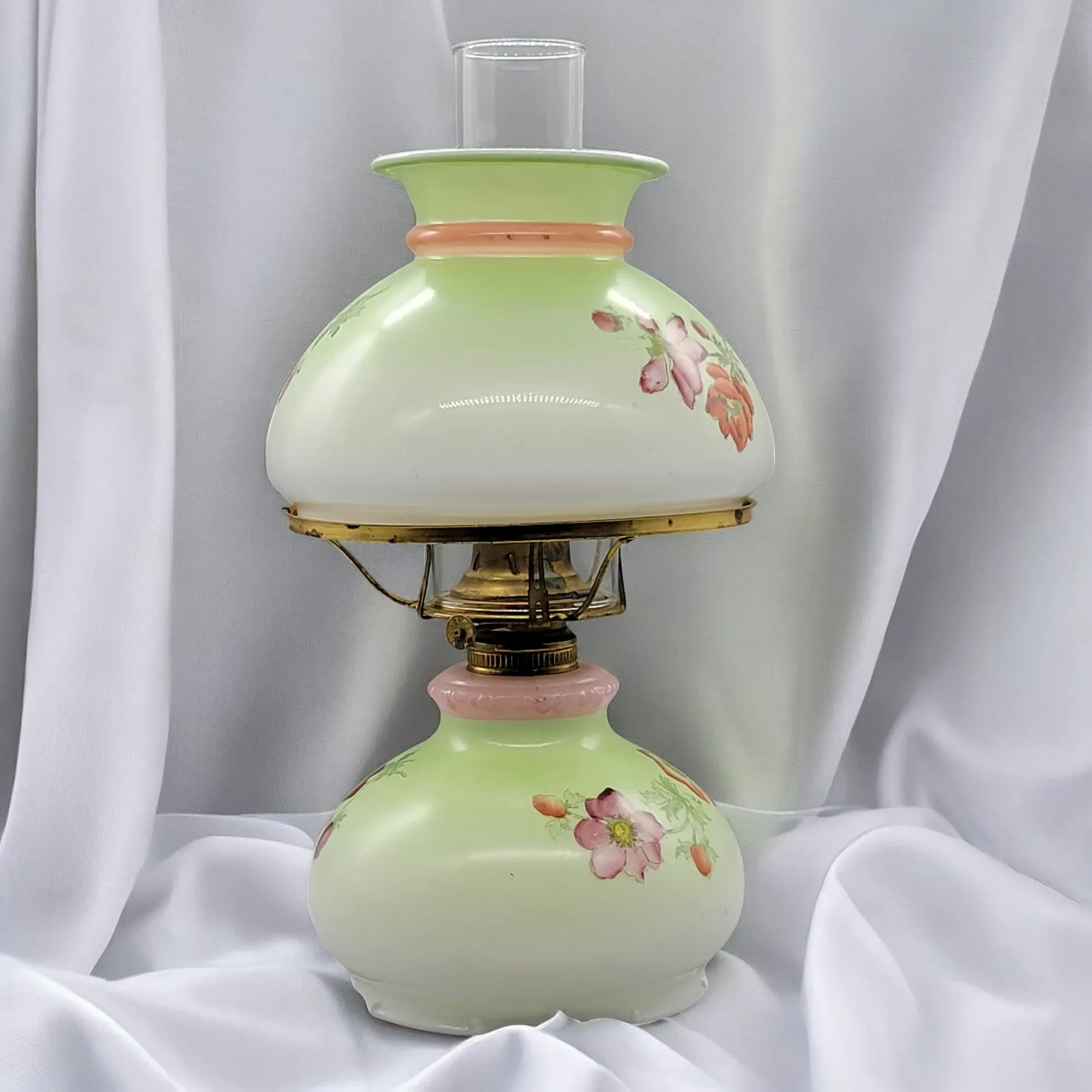 Antique Kerosene Lamp with Hand Painted Flowers - View 4