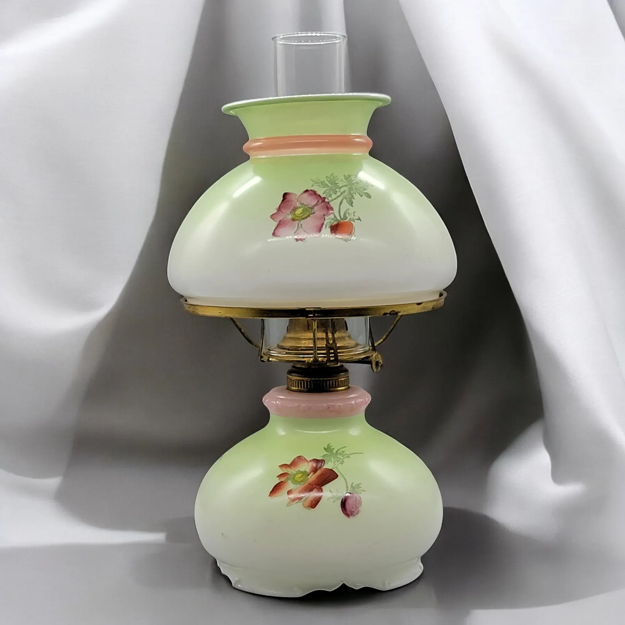 Antique Kerosene Lamp with Hand Painted Flowers - View 5