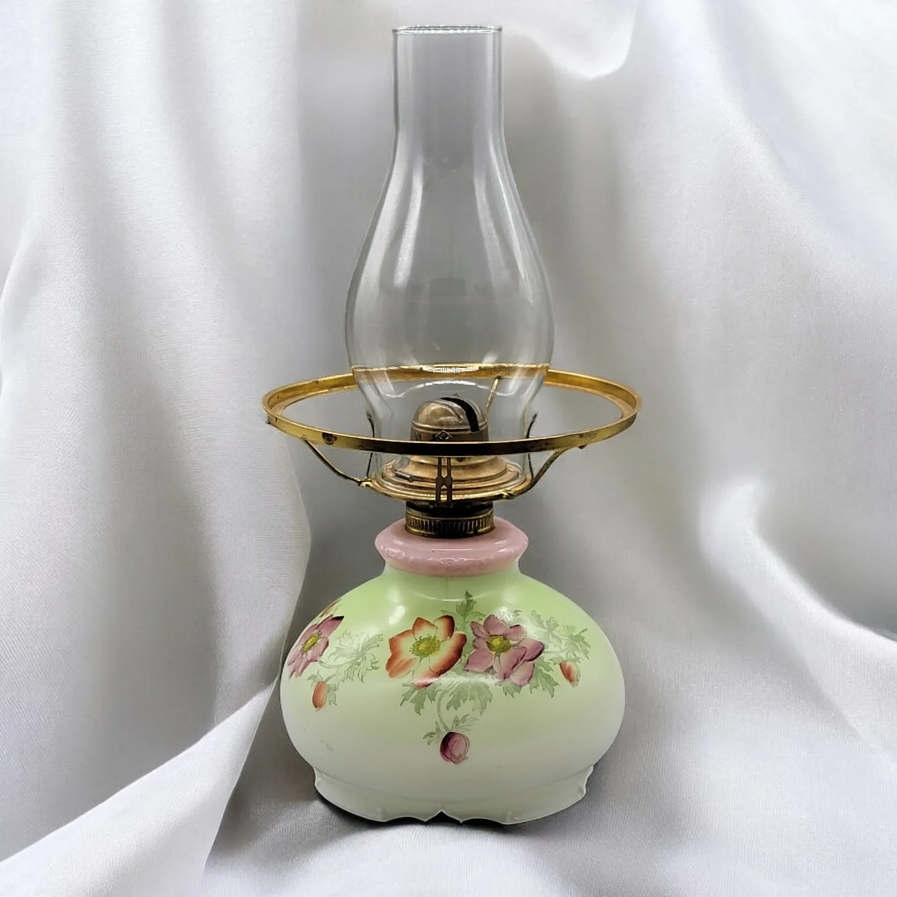 Antique Kerosene Lamp with Hand Painted Flowers - View 6