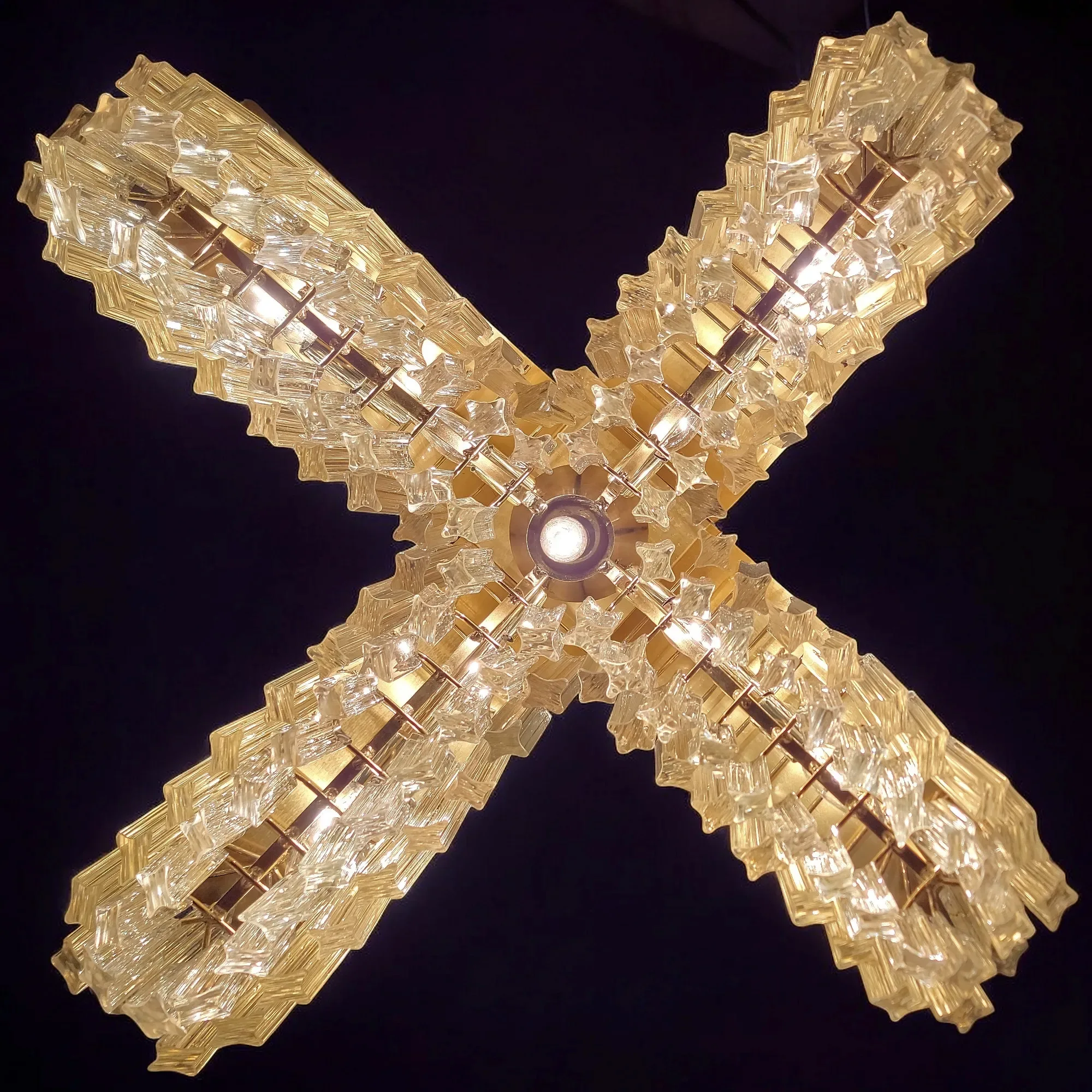 Vintage Large Brass and Venini Murano Glass Pagoda Chandelier - View 10