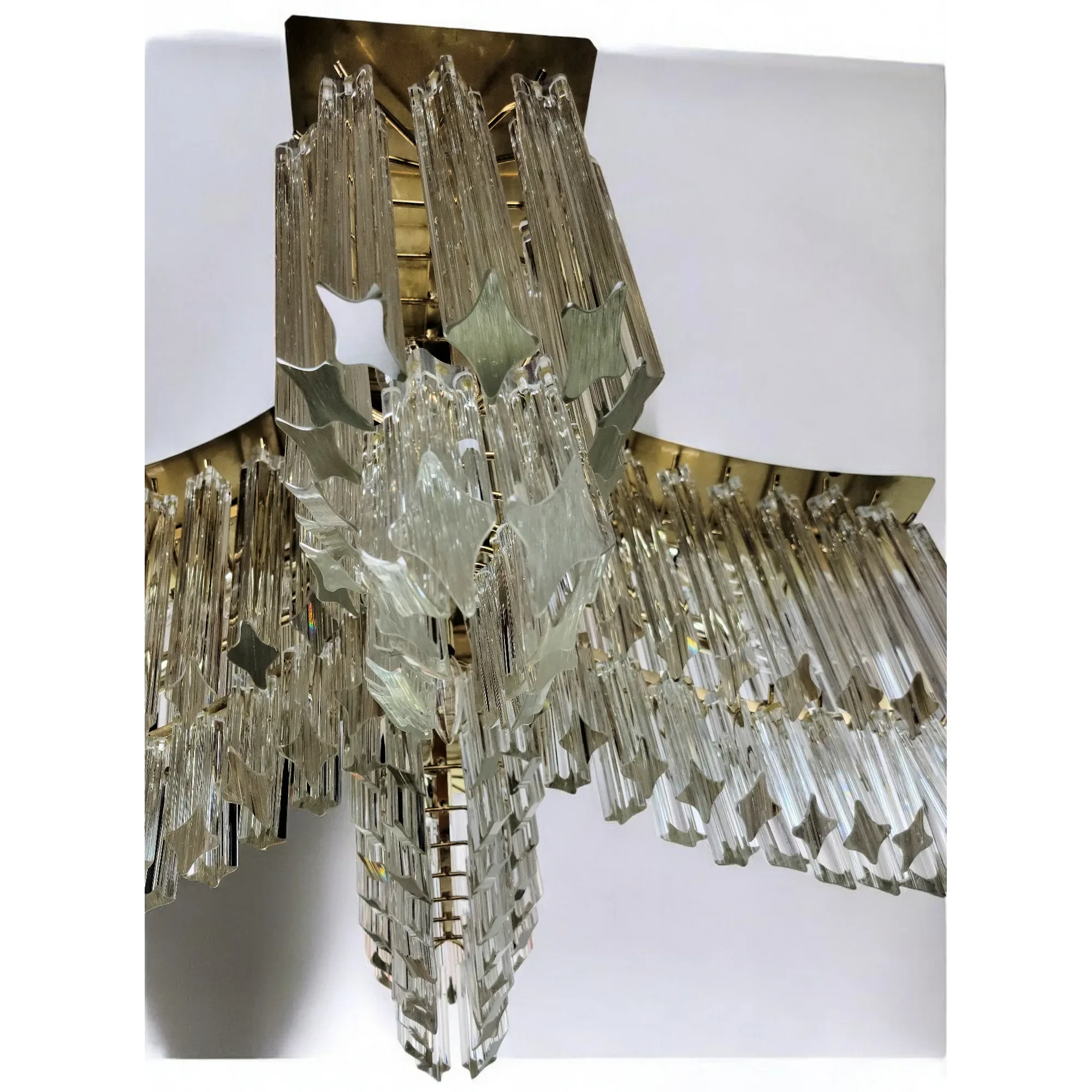Vintage Large Brass and Venini Murano Glass Pagoda Chandelier - View 12