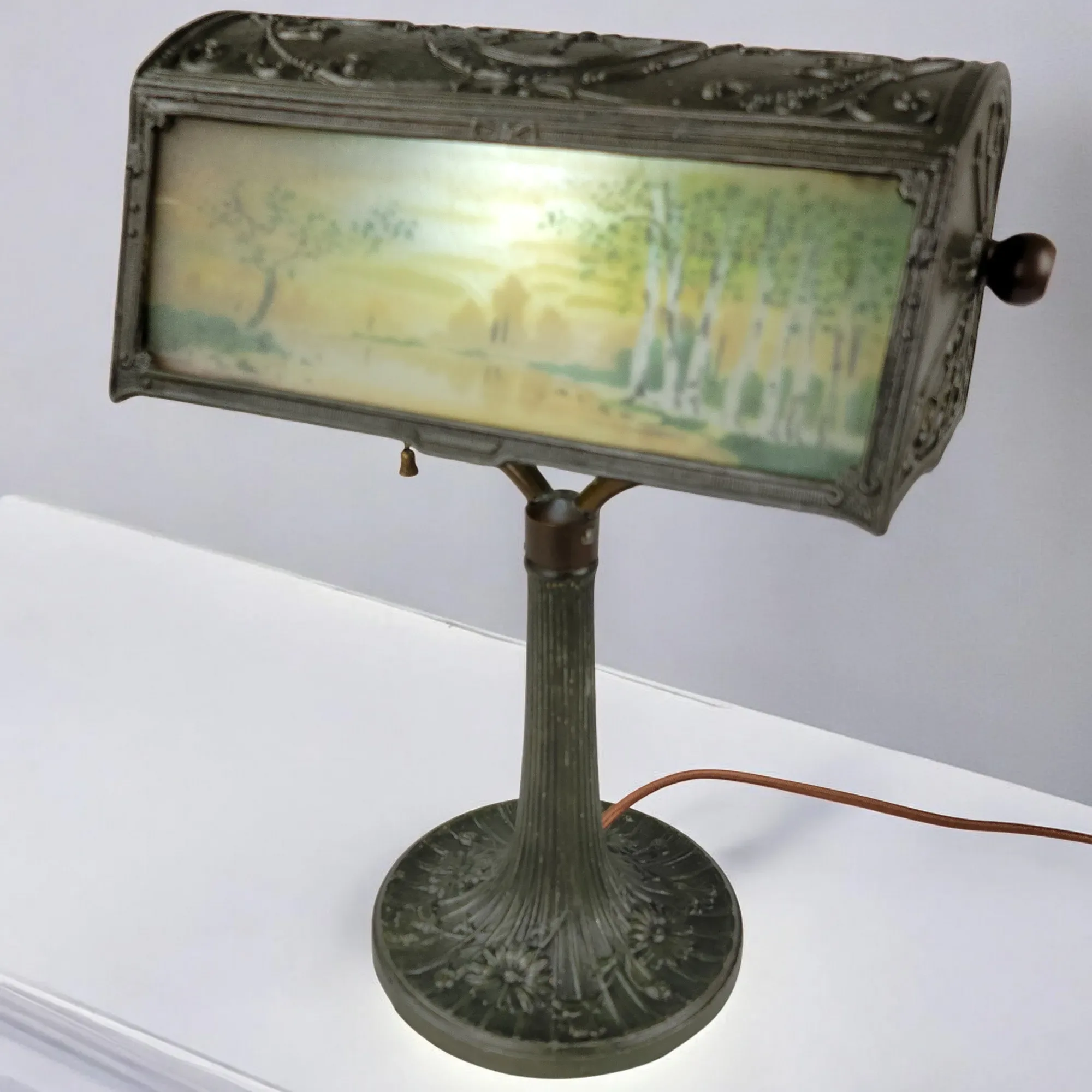 Art Nouveau Desk Lamp - Reverse Painted - View 2