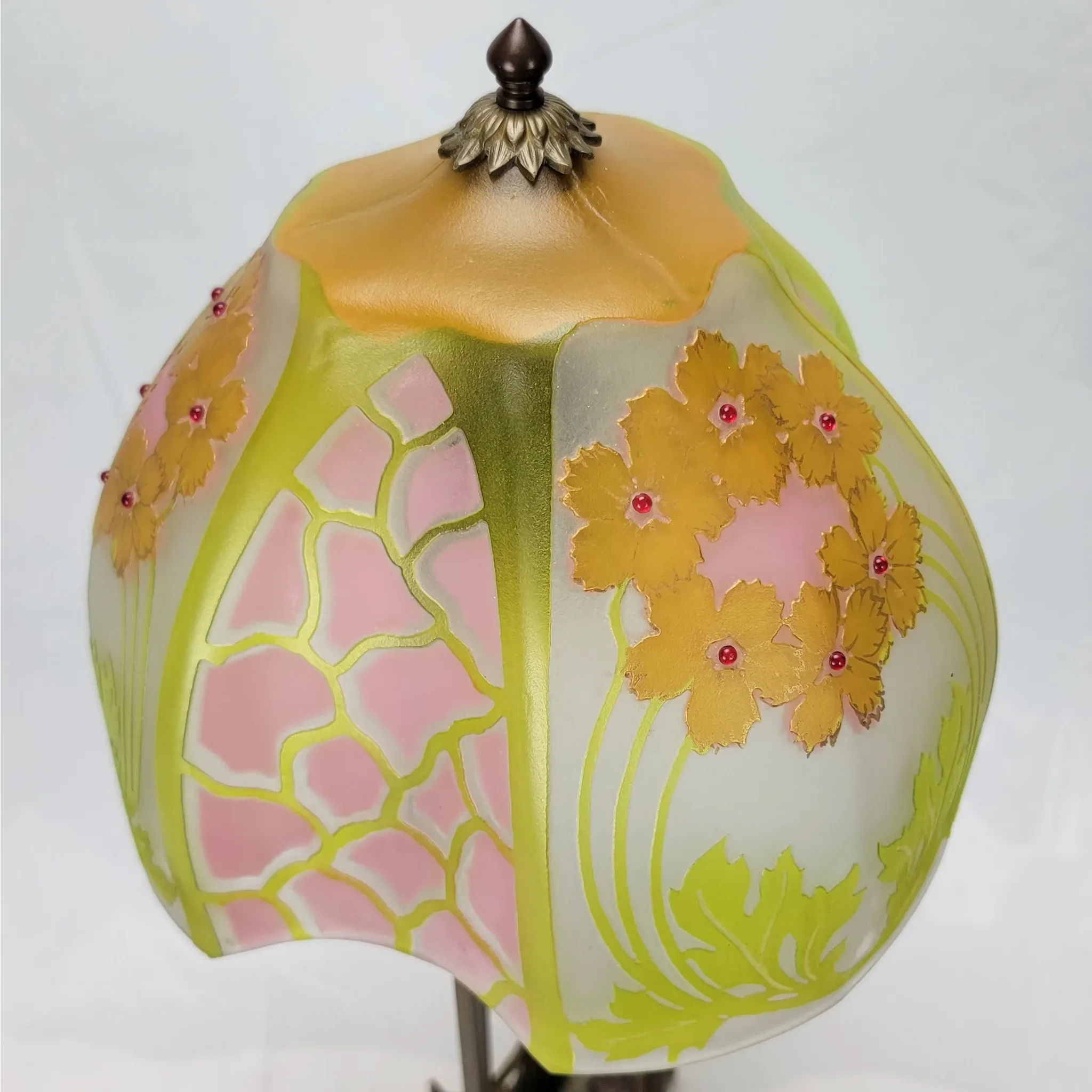 Antique Josef Riedel Bohemian Etched Art Glass & Brass Lamp - View 10