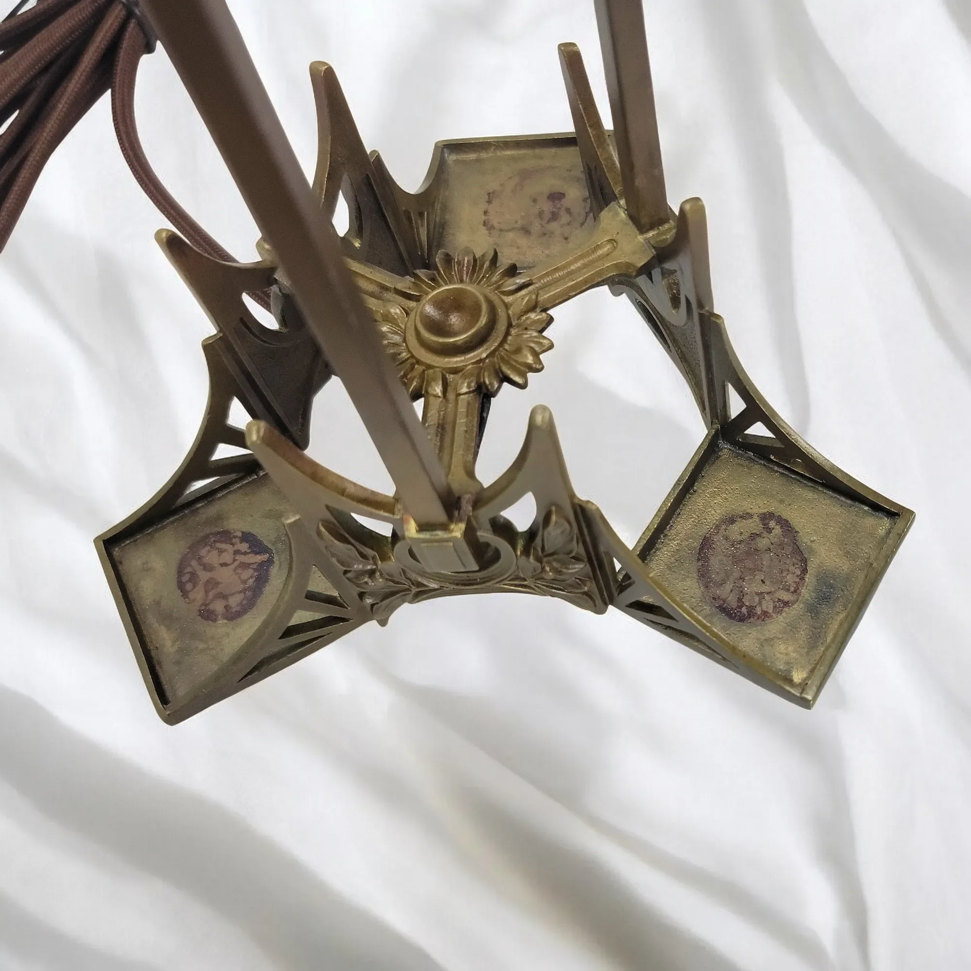 Antique Josef Riedel Bohemian Etched Art Glass & Brass Lamp - View 18