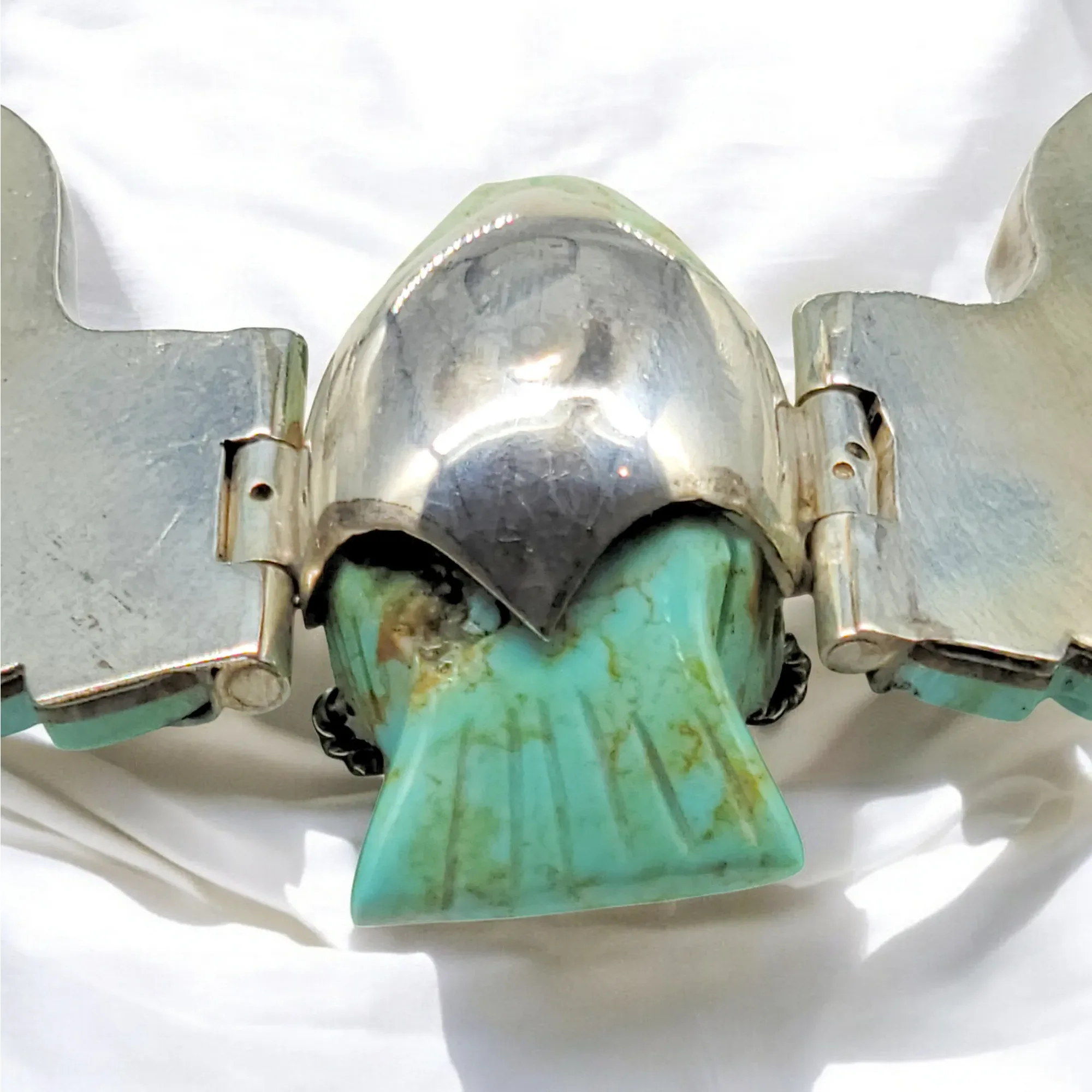 Harry Spencer Carved Eagle in Flight Turquoise Necklace - Sterling Silver - Navajo - View 10