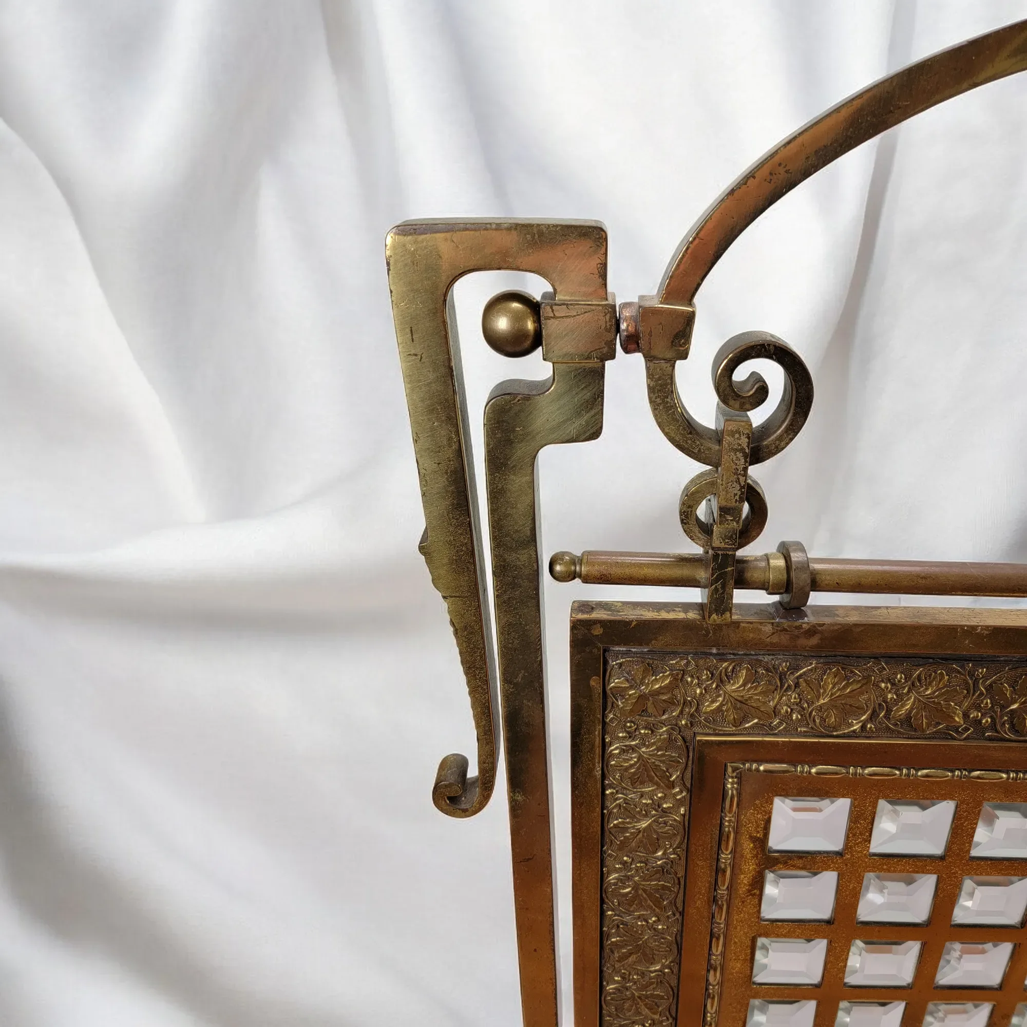 Antique Victorian Brass & Beveled Glass Fireplace Fire Screen - View 10