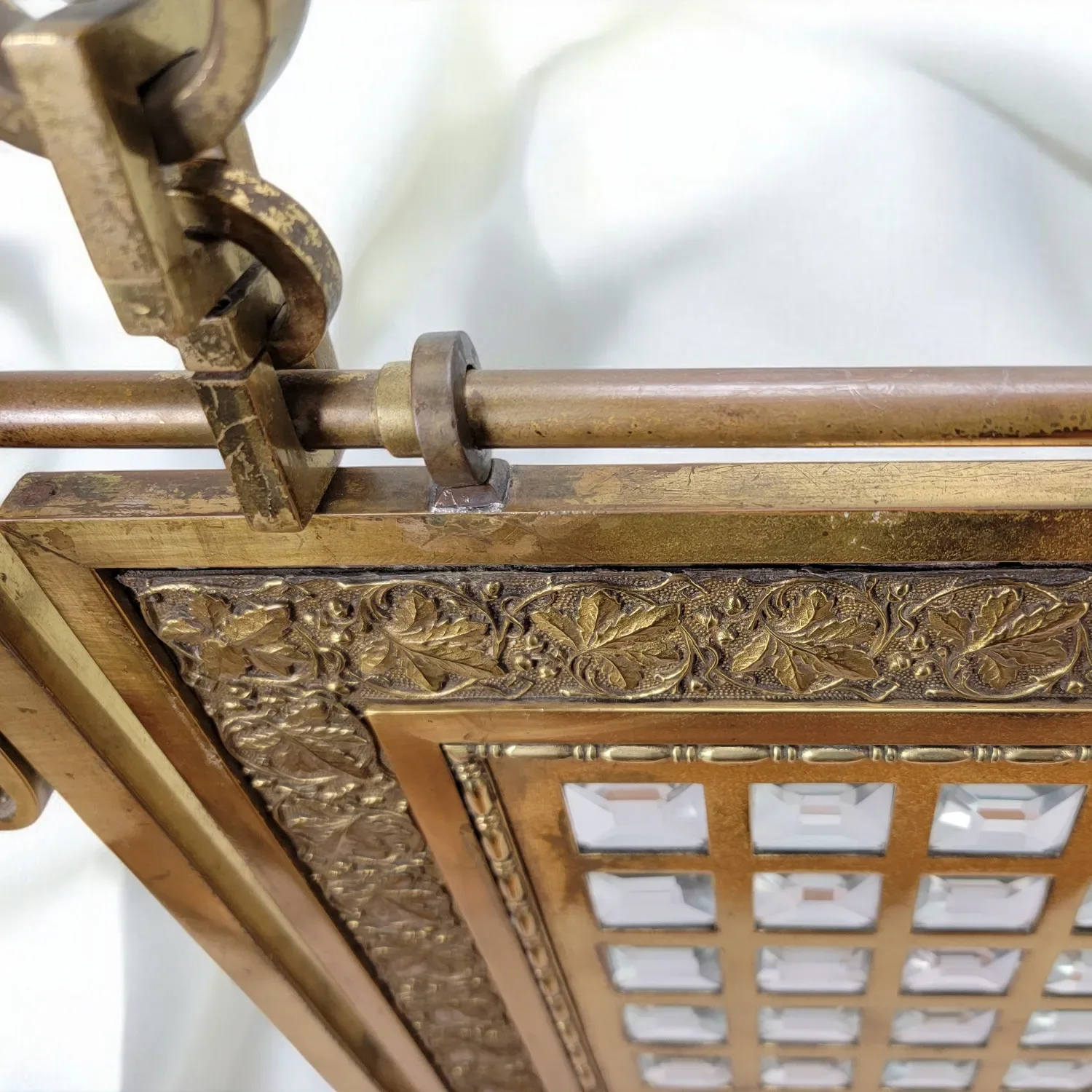 Antique Victorian Brass & Beveled Glass Fireplace Fire Screen - View 11