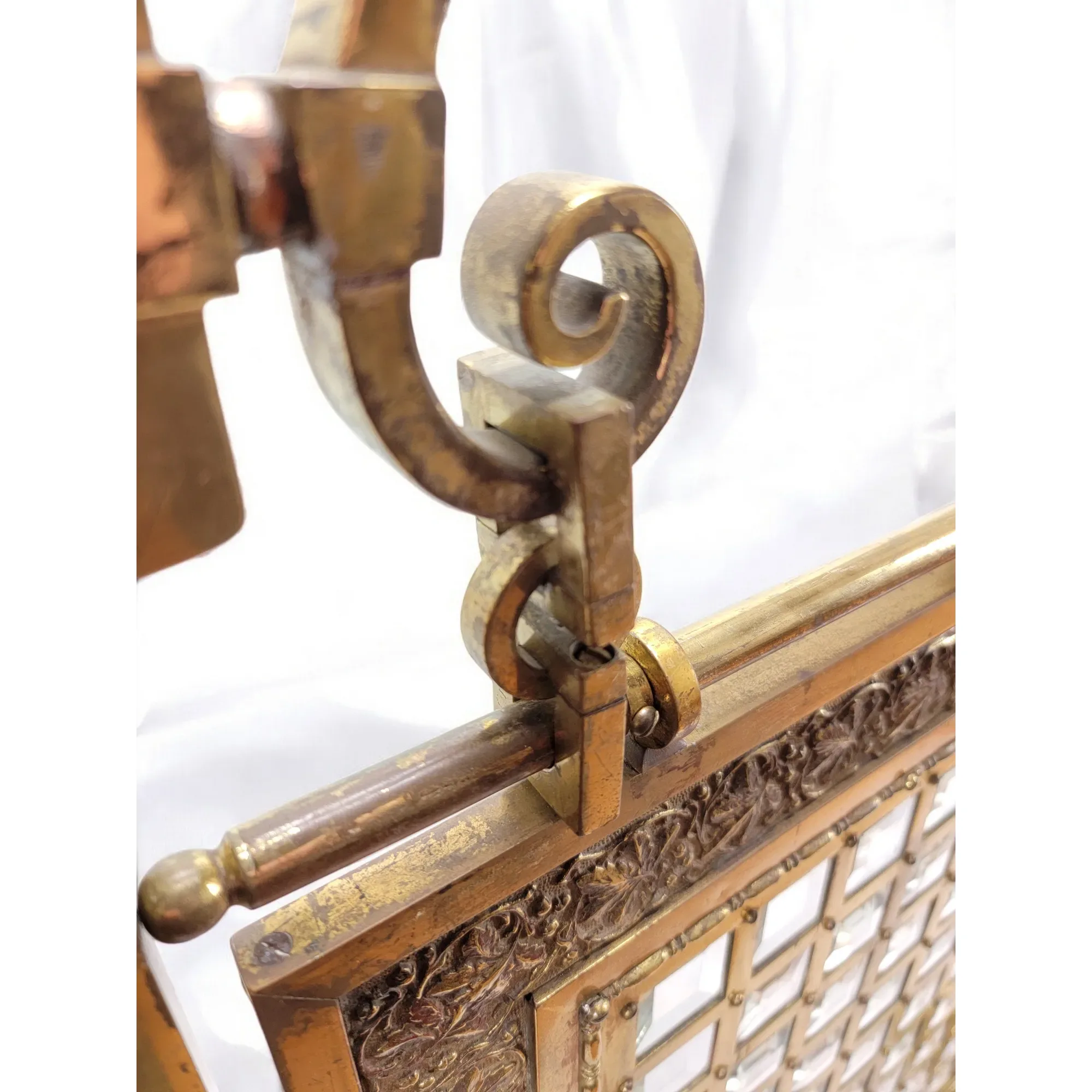 Antique Victorian Brass & Beveled Glass Fireplace Fire Screen - View 13