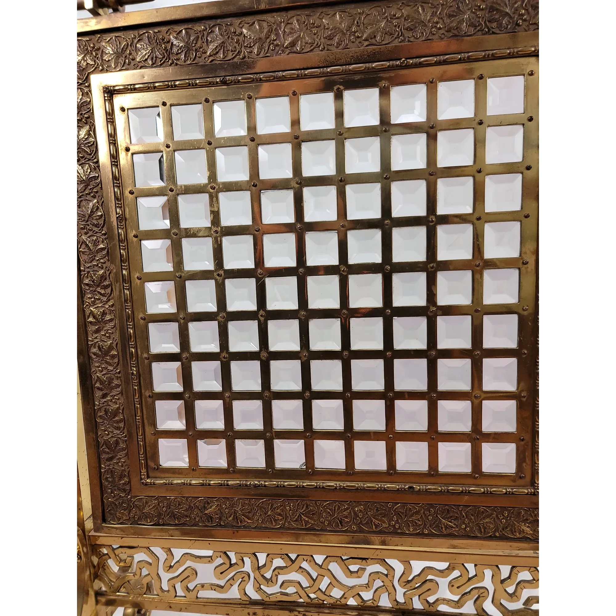 Antique Victorian Brass & Beveled Glass Fireplace Fire Screen - View 5