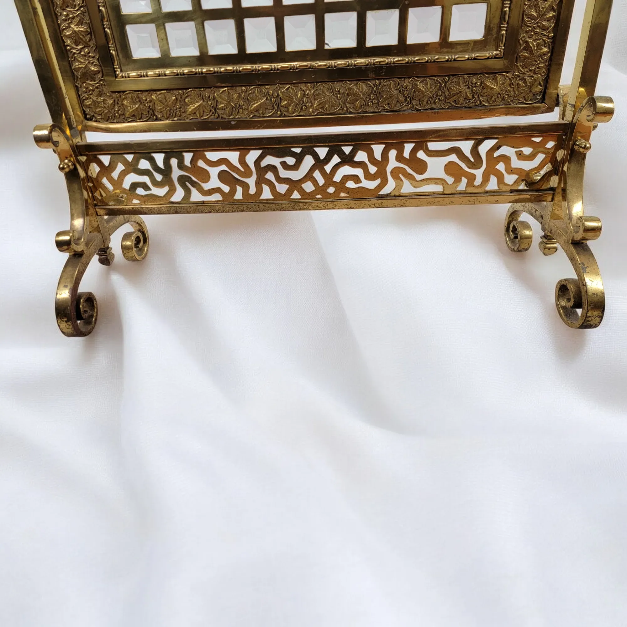 Antique Victorian Brass & Beveled Glass Fireplace Fire Screen - View 7
