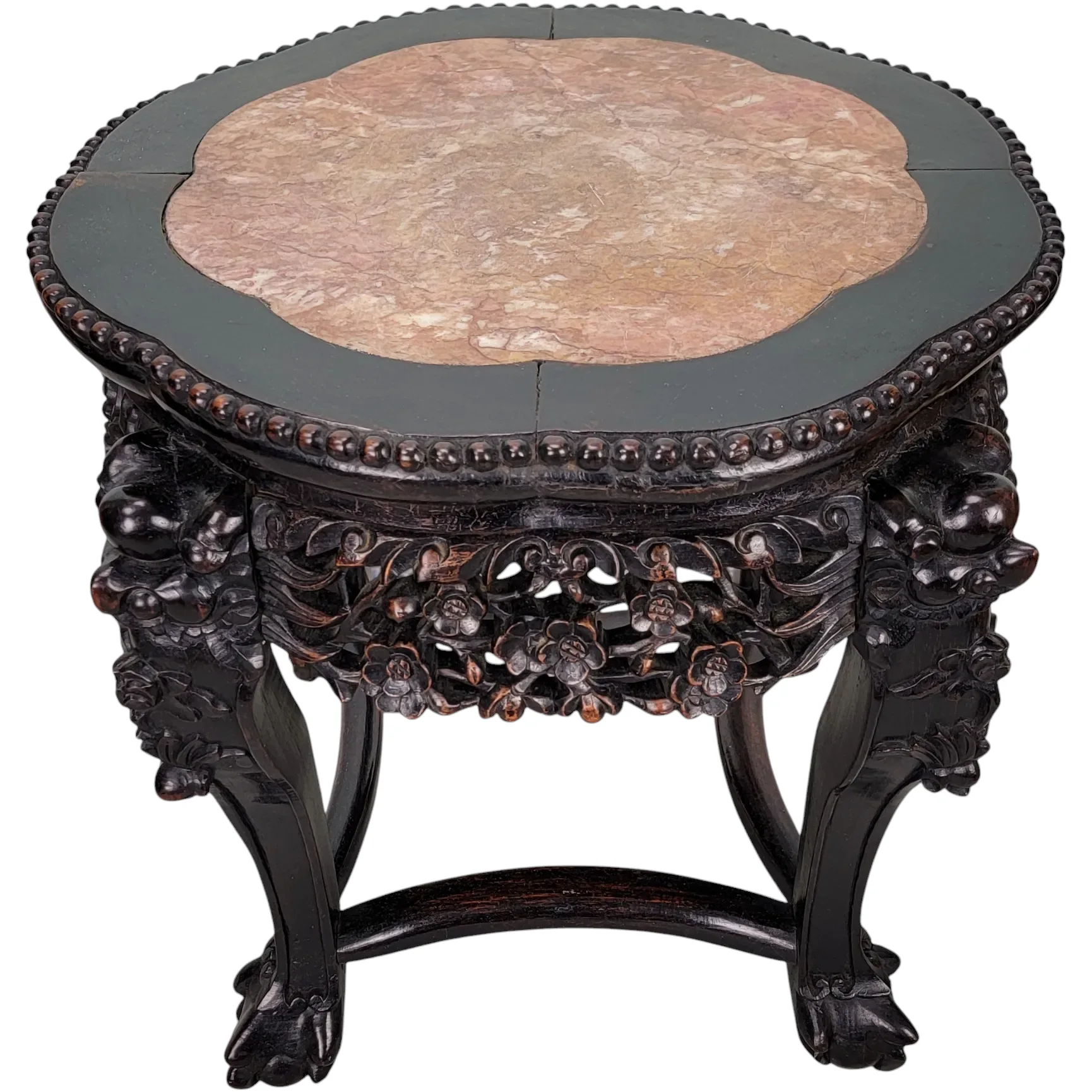 Antique Chinese Hand Carved Rosewood Table with Marble Top