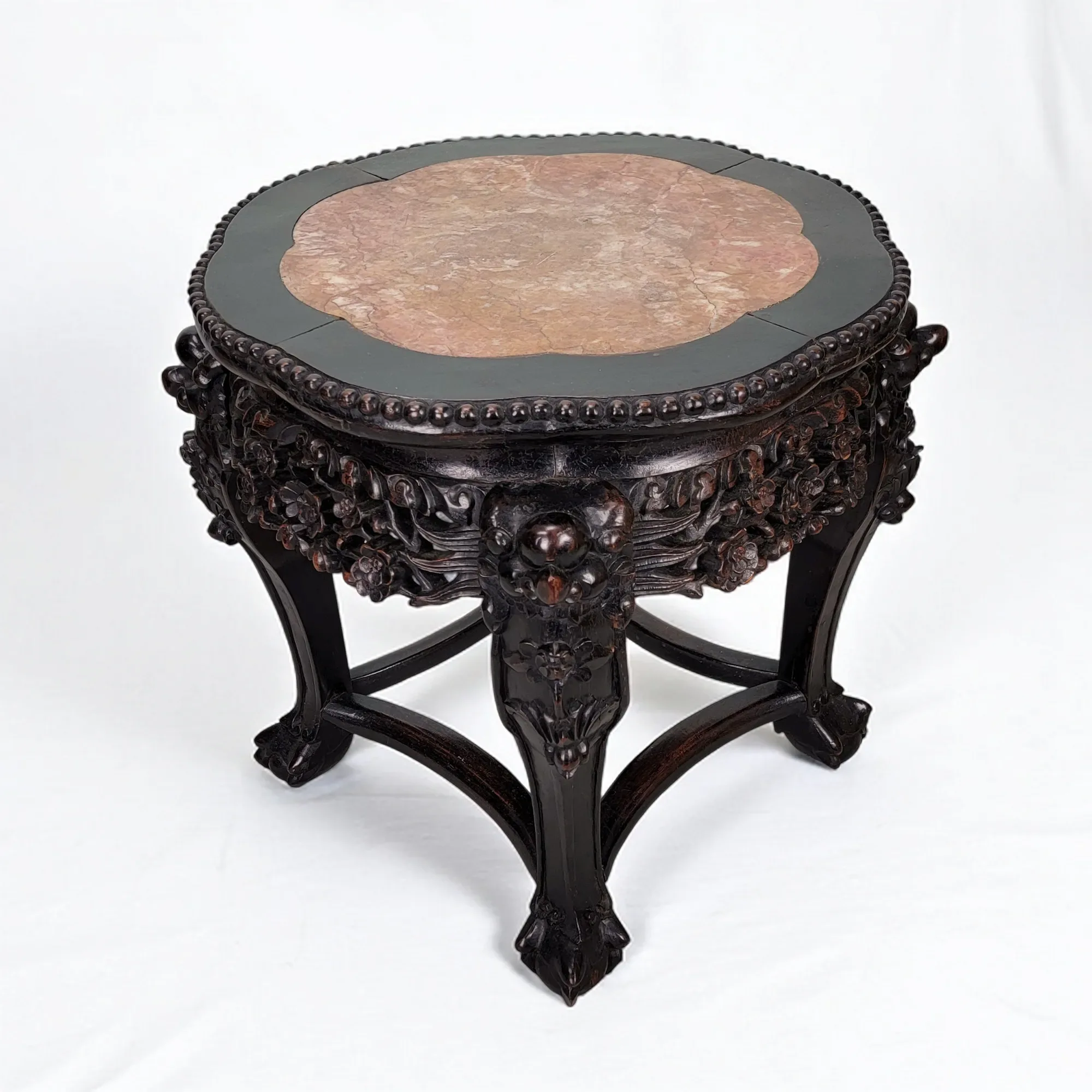 Antique Chinese Hand Carved Rosewood Table with Marble Top - View 10