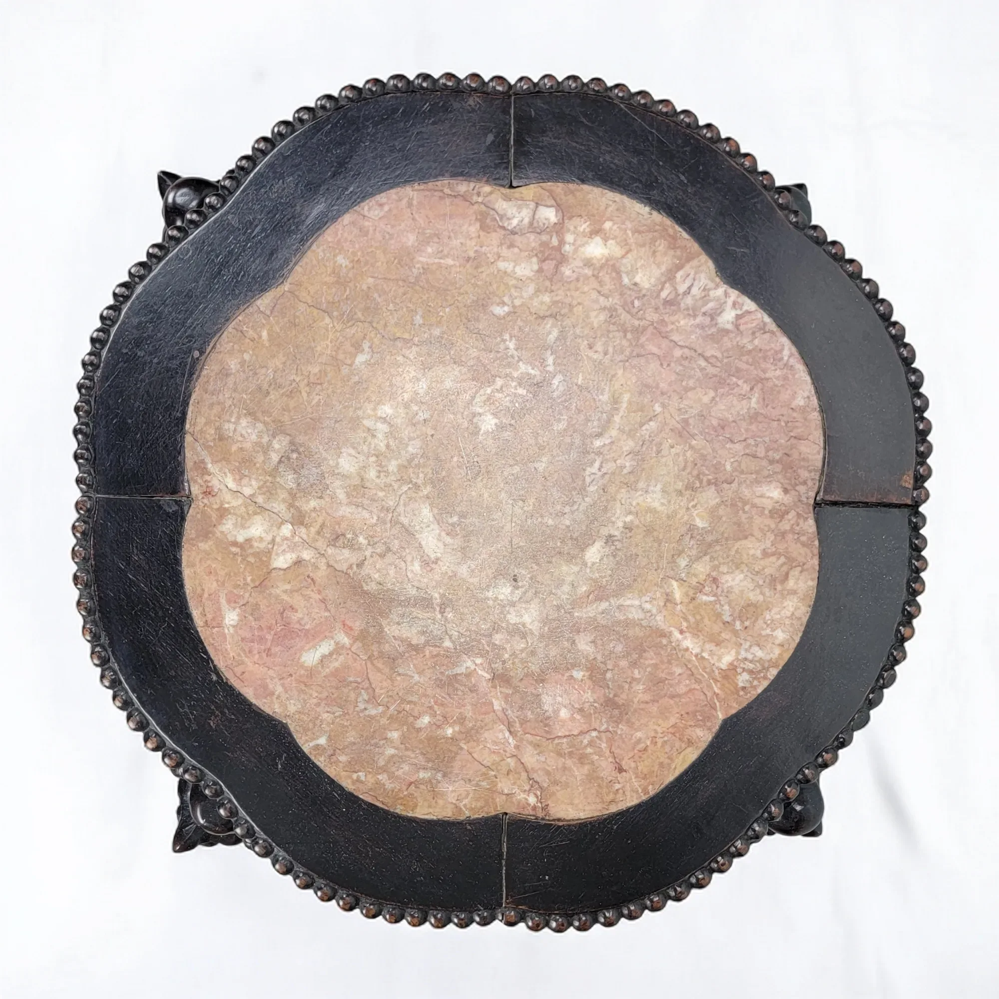 Antique Chinese Hand Carved Rosewood Table with Marble Top - View 11