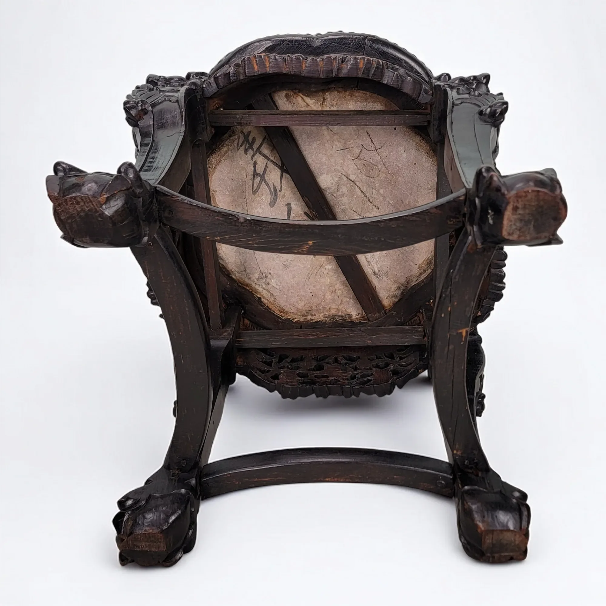 Antique Chinese Hand Carved Rosewood Table with Marble Top - View 12