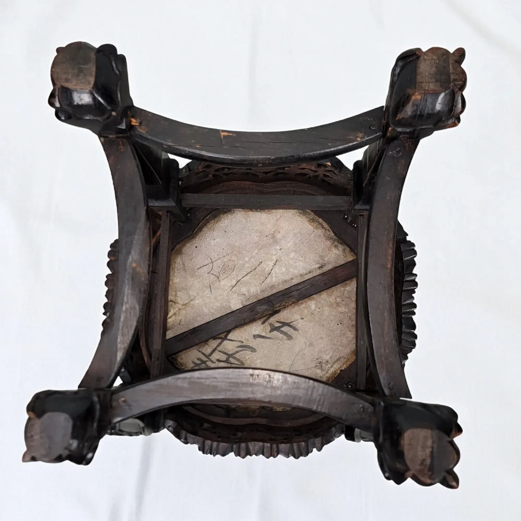 Antique Chinese Hand Carved Rosewood Table with Marble Top - View 13