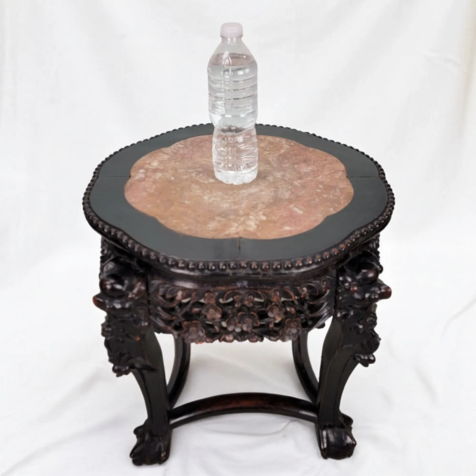 Antique Chinese Hand Carved Rosewood Table with Marble Top - View 6