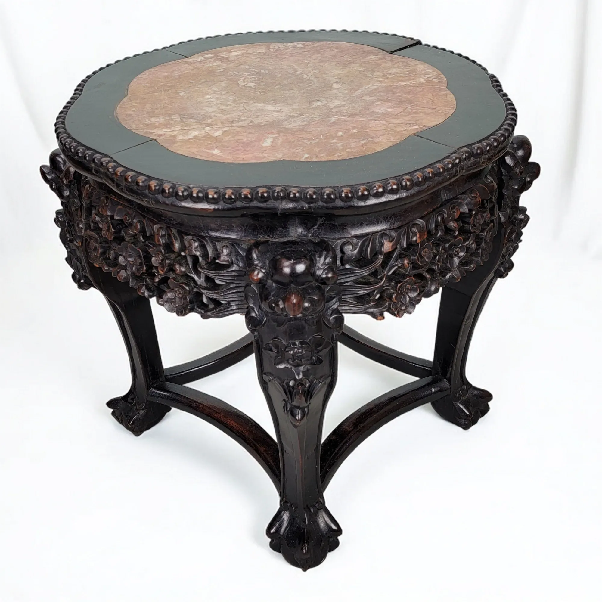 Antique Chinese Hand Carved Rosewood Table with Marble Top - View 8