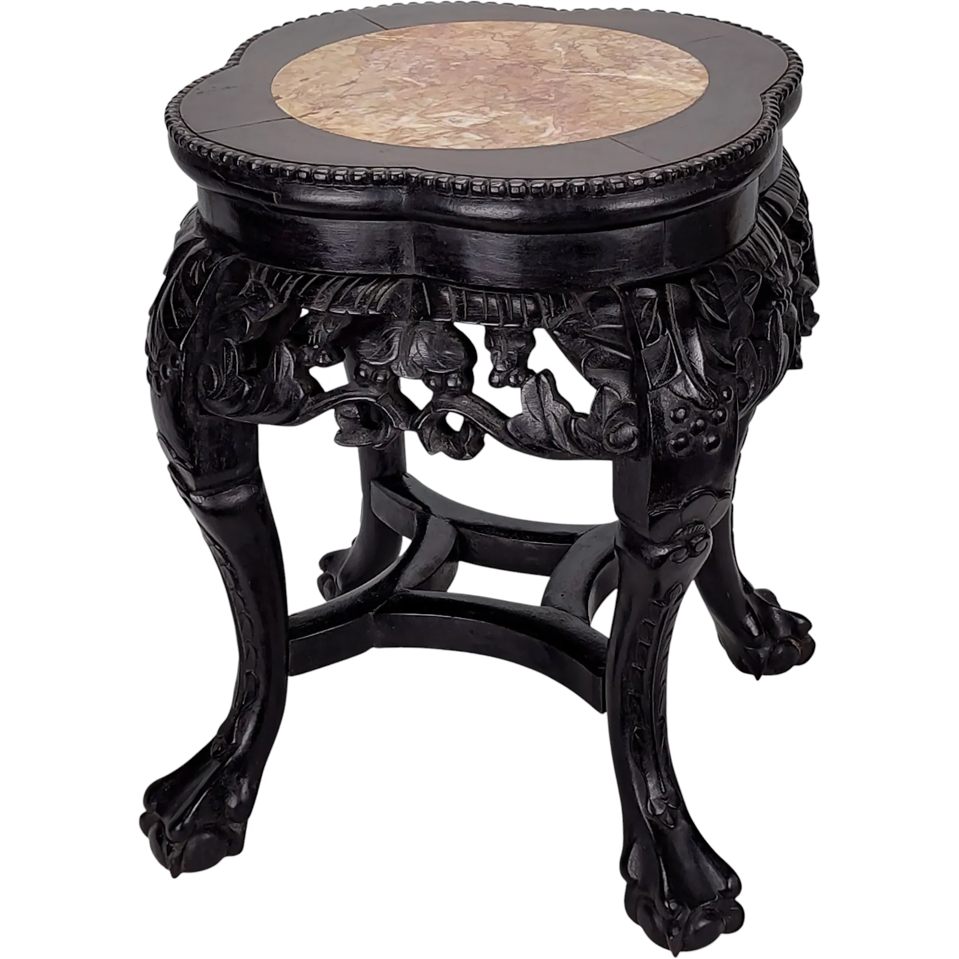 Antique Chinese Hand Carved Hongmu Table with Marble Top