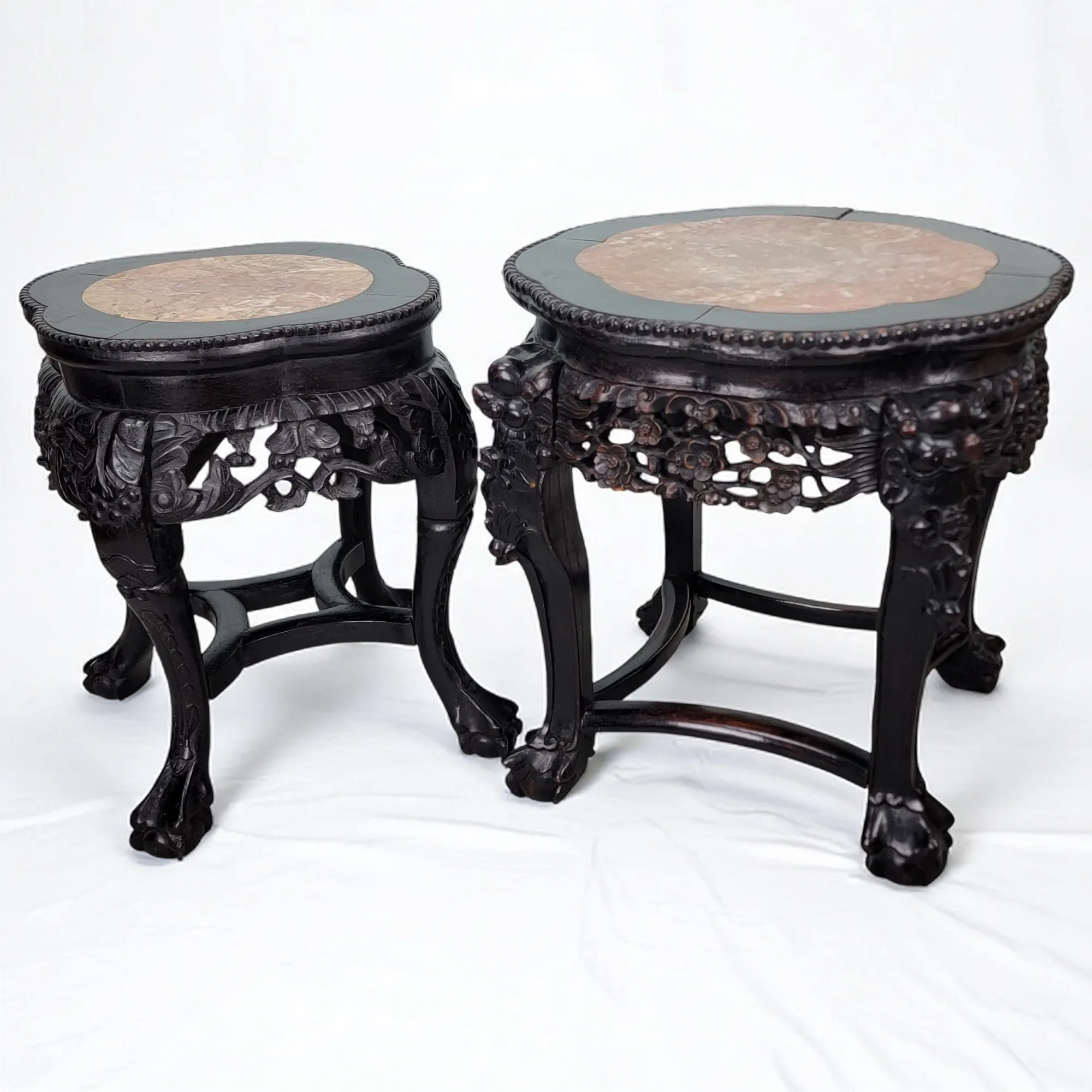 Antique Chinese Hand Carved Hongmu Table with Marble Top - View 10