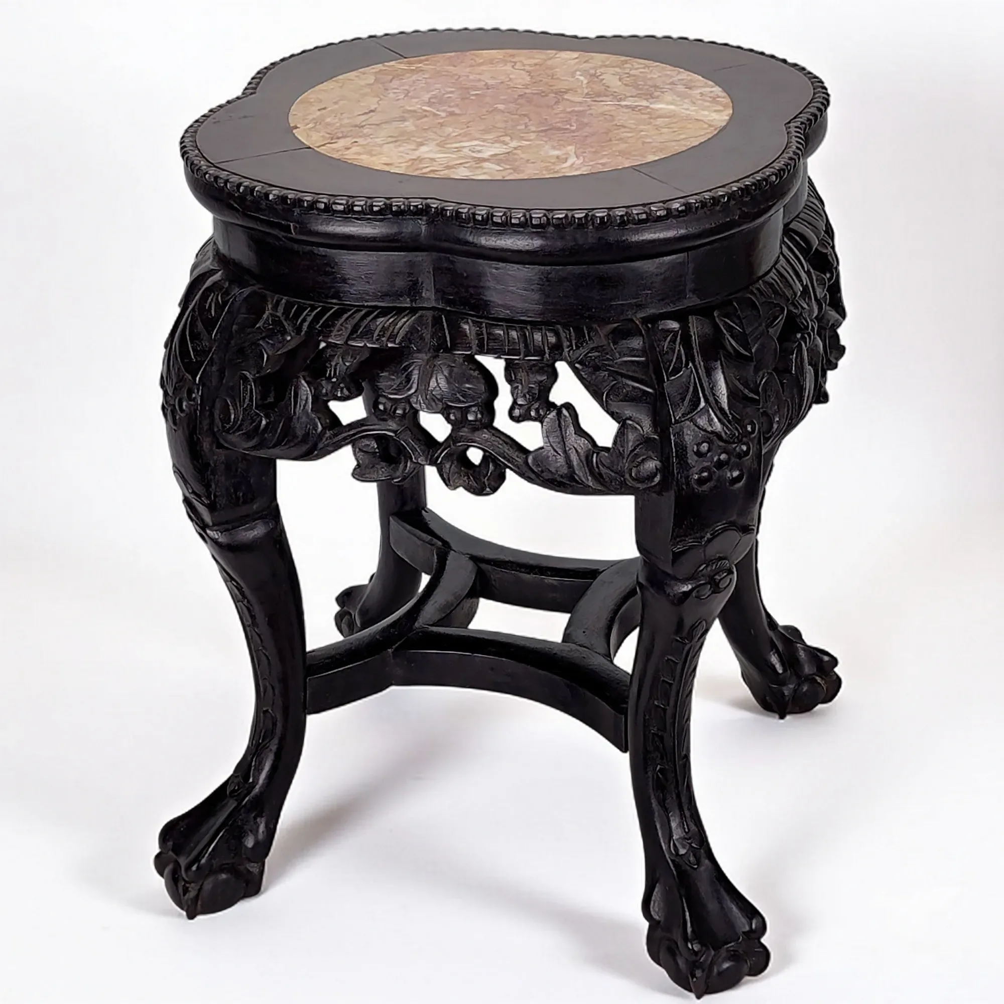 Antique Chinese Hand Carved Hongmu Table with Marble Top - View 2