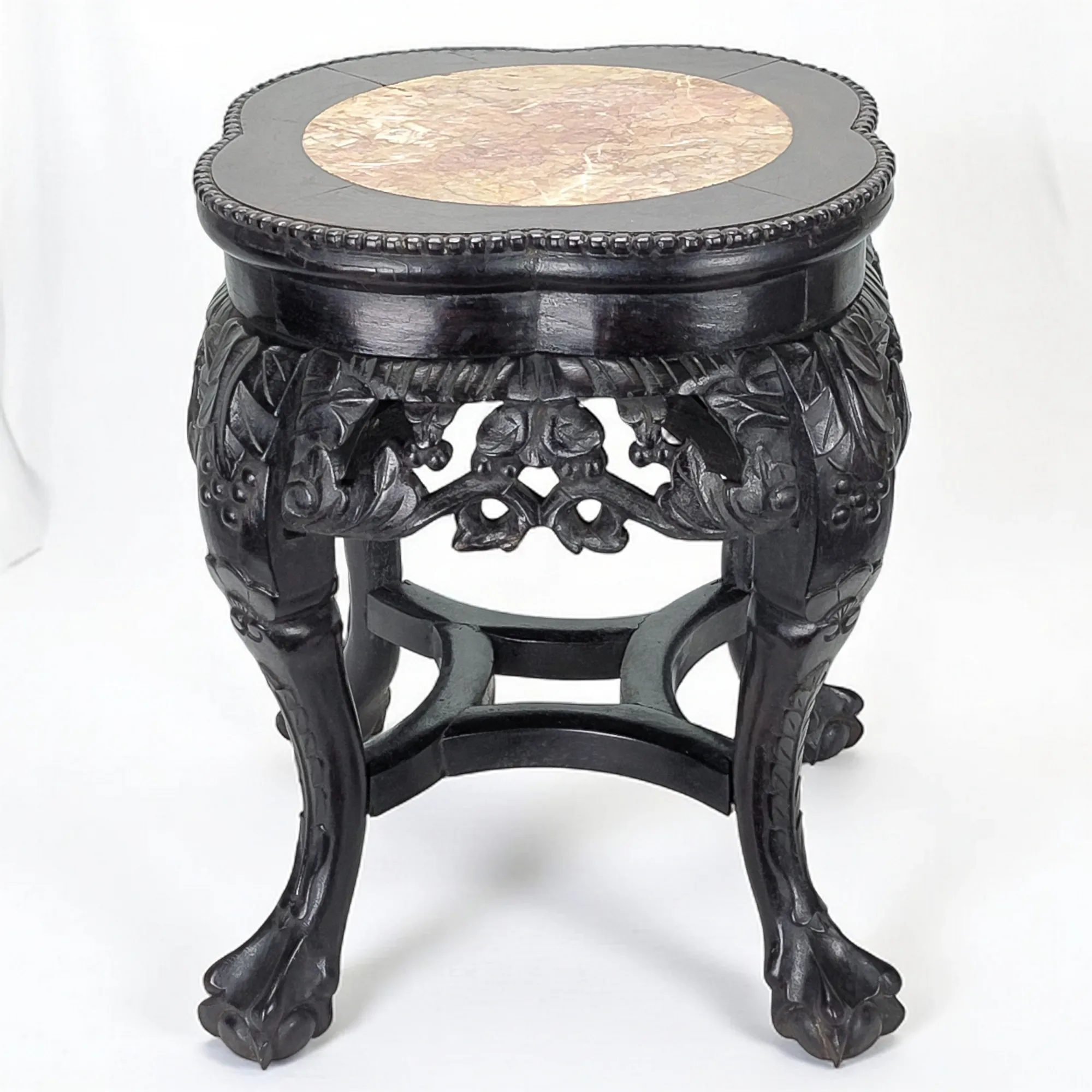 Antique Chinese Hand Carved Hongmu Table with Marble Top - View 3