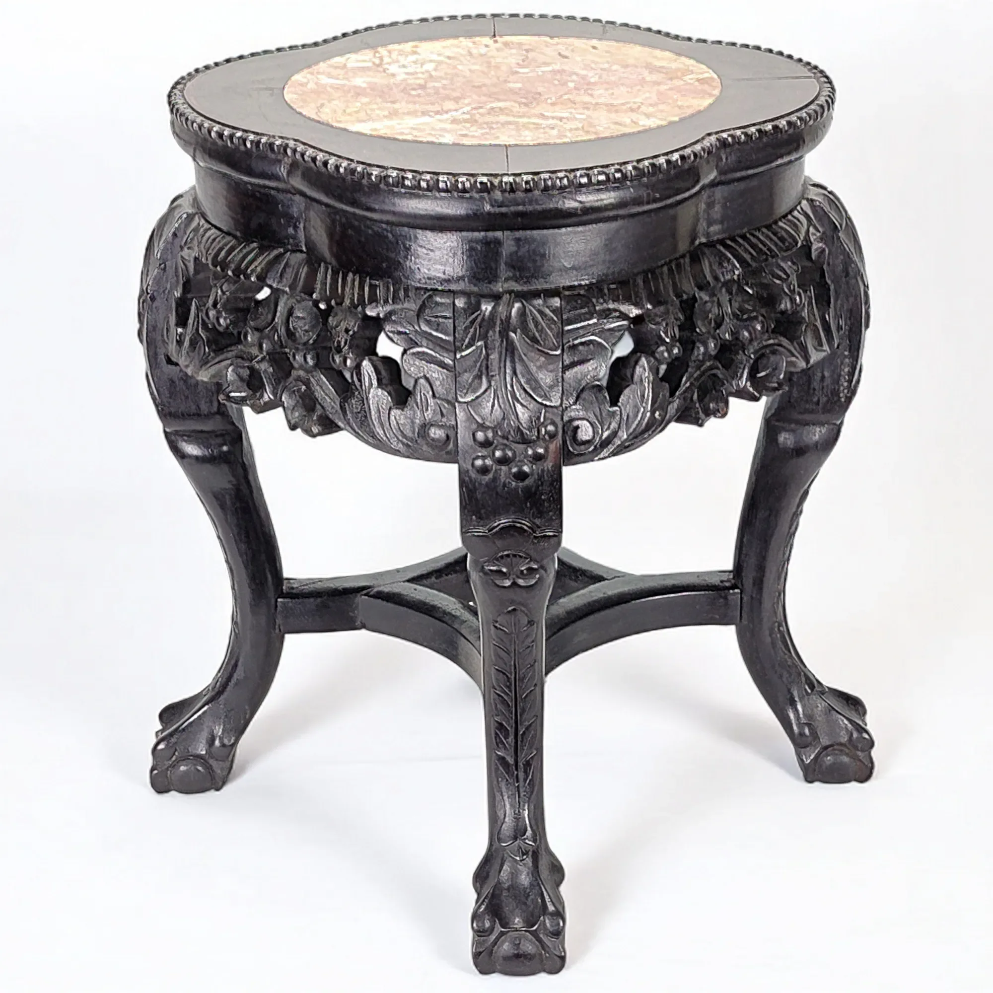 Antique Chinese Hand Carved Hongmu Table with Marble Top - View 4