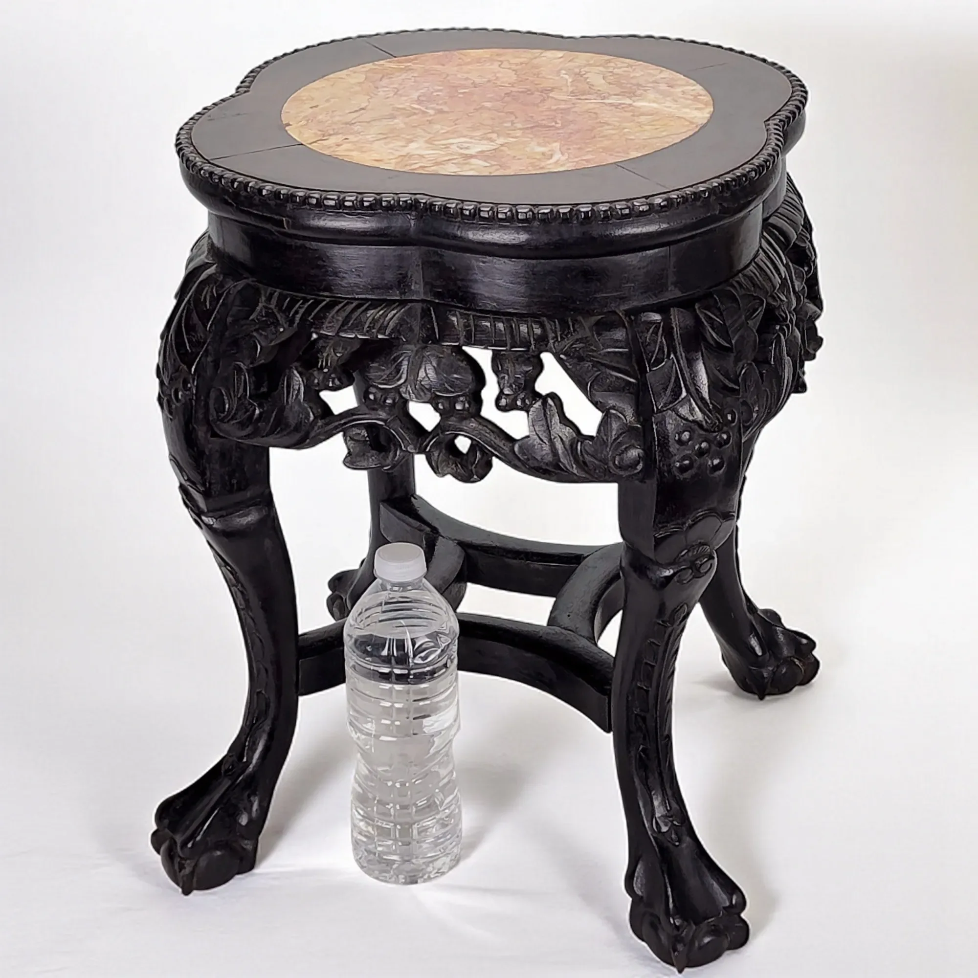 Antique Chinese Hand Carved Hongmu Table with Marble Top - View 5