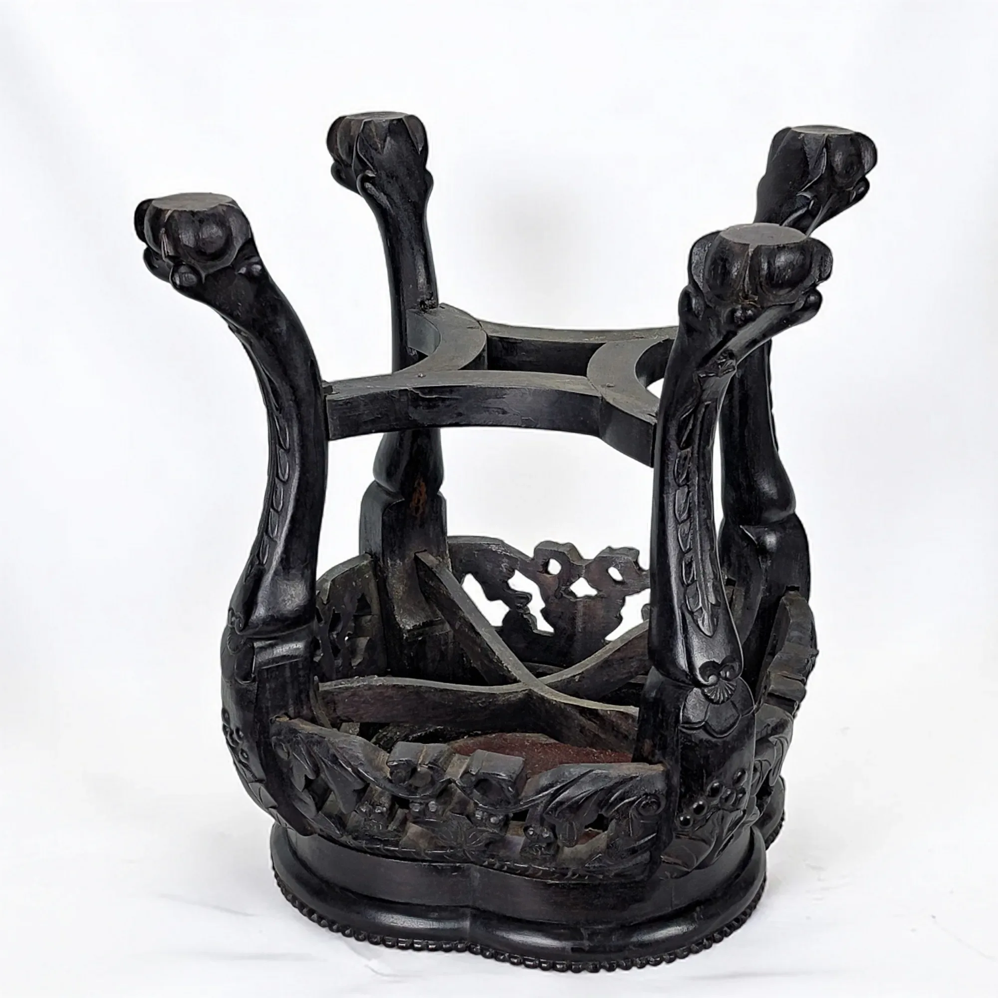 Antique Chinese Hand Carved Hongmu Table with Marble Top - View 6