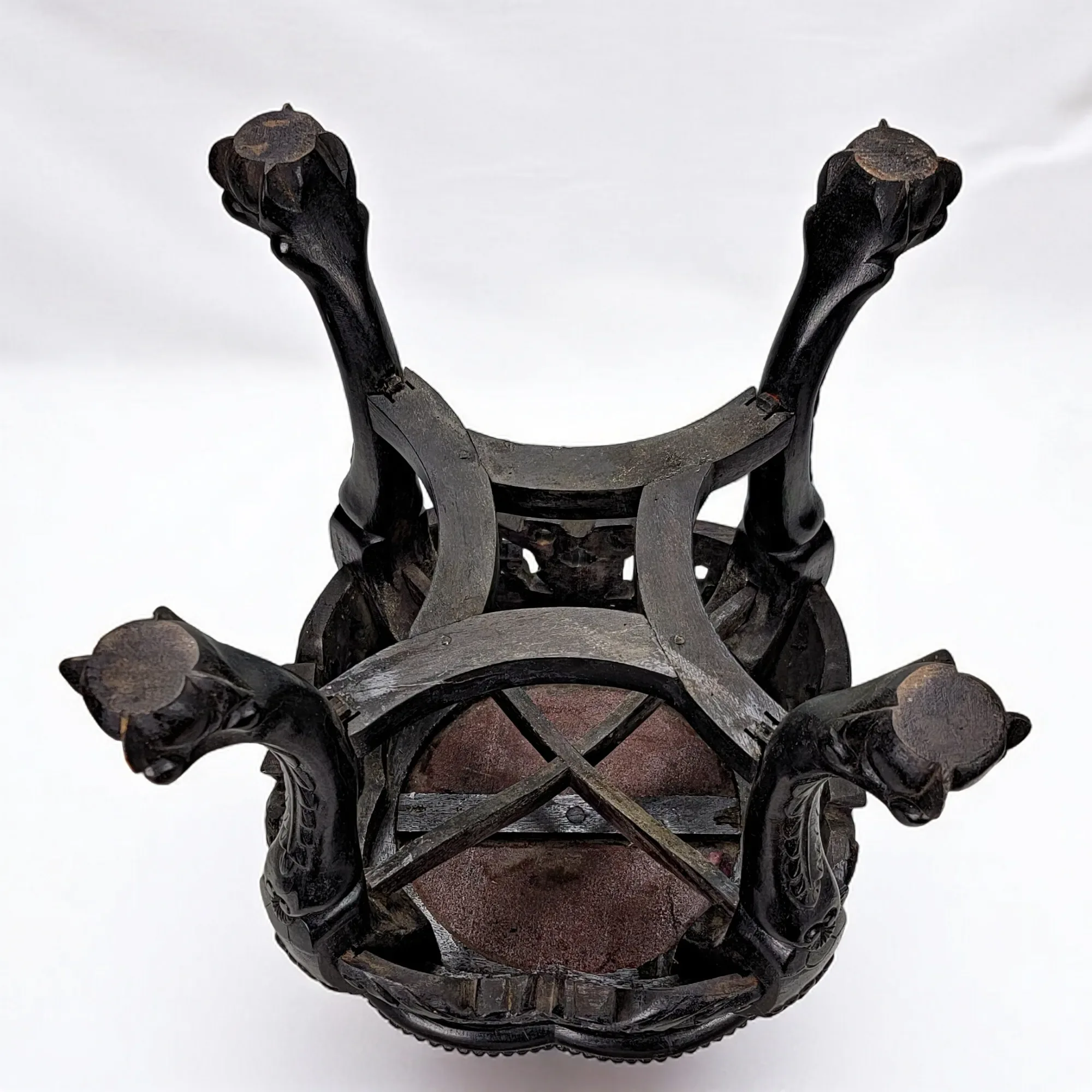 Antique Chinese Hand Carved Hongmu Table with Marble Top - View 7