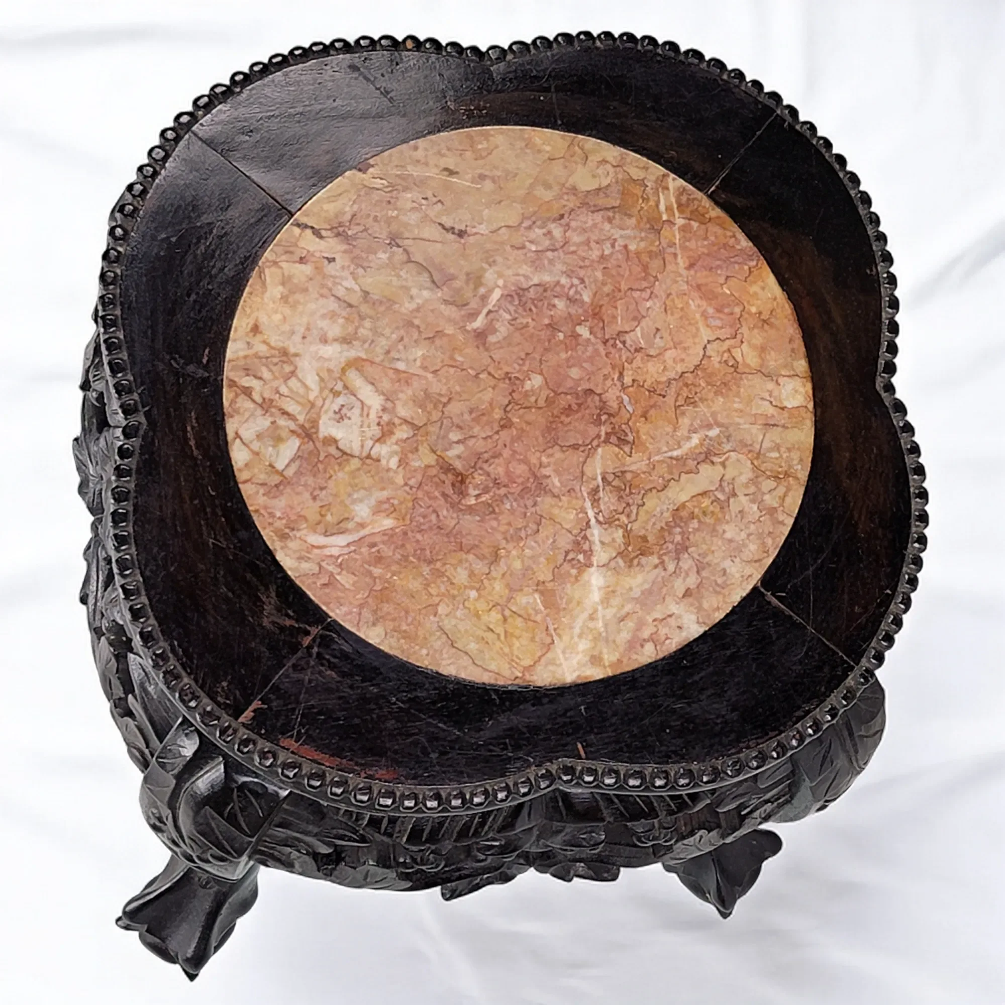 Antique Chinese Hand Carved Hongmu Table with Marble Top - View 8