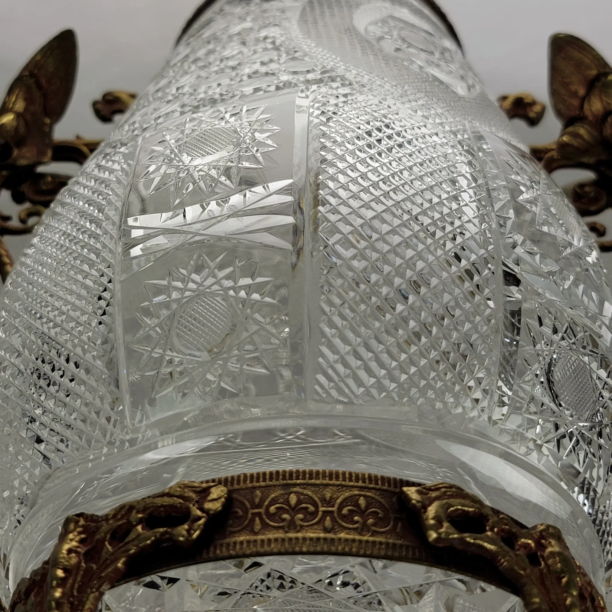 Large Russian Soviet Era Cut Crystal Urn or Jar with Bronze Mounts - View 11