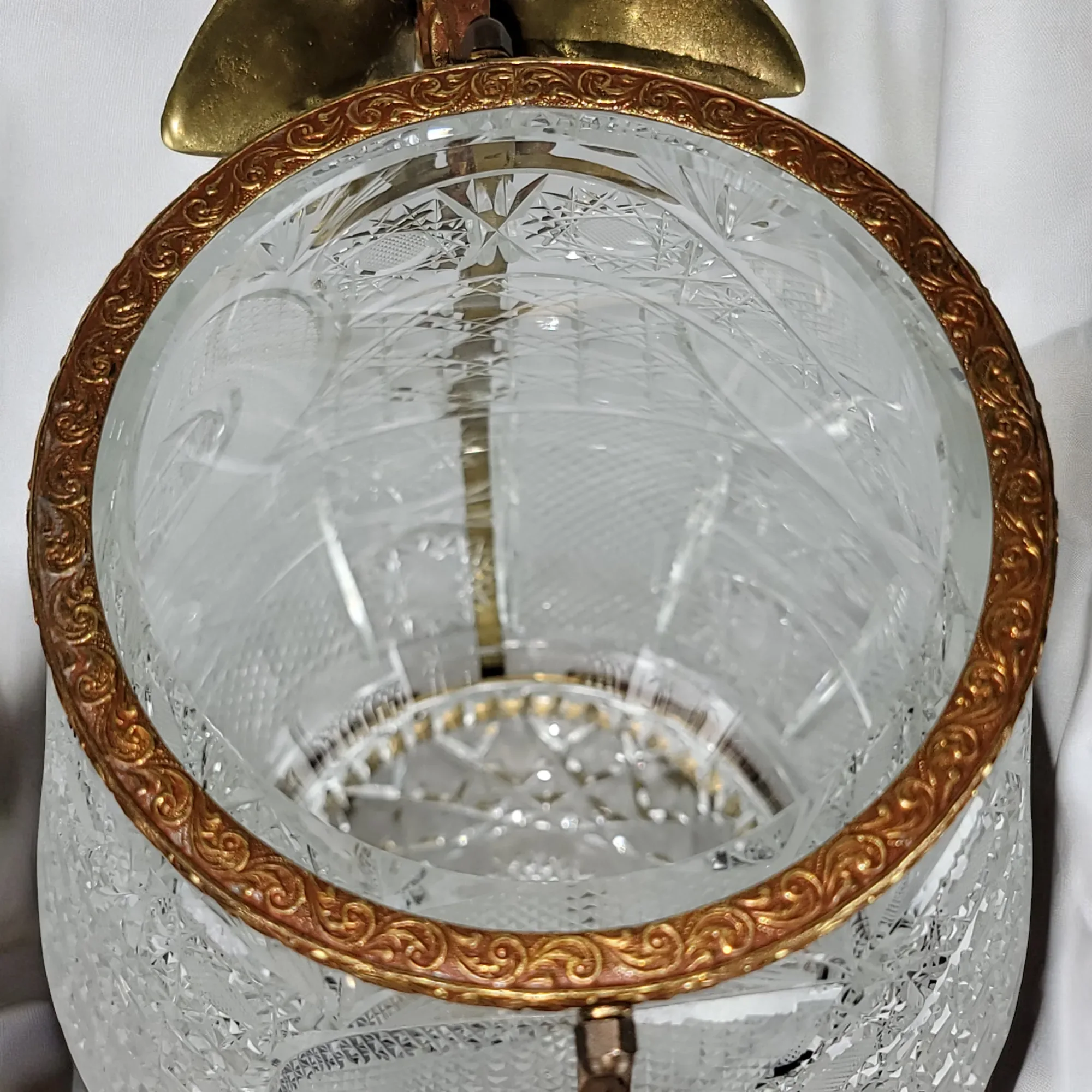 Large Russian Soviet Era Cut Crystal Urn or Jar with Bronze Mounts - View 12