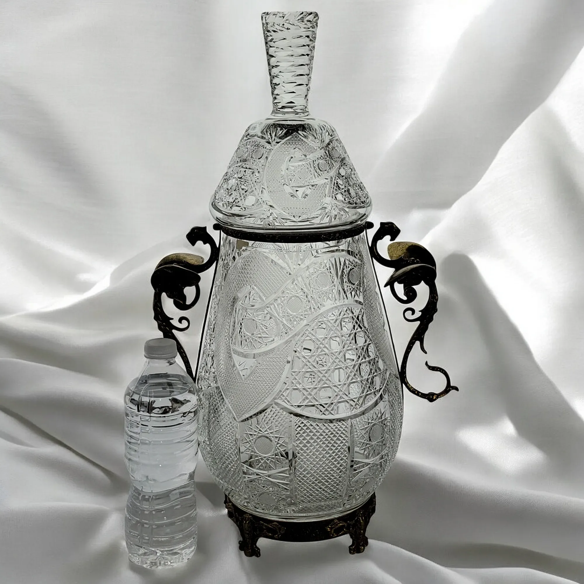 Large Russian Soviet Era Cut Crystal Urn or Jar with Bronze Mounts - View 5