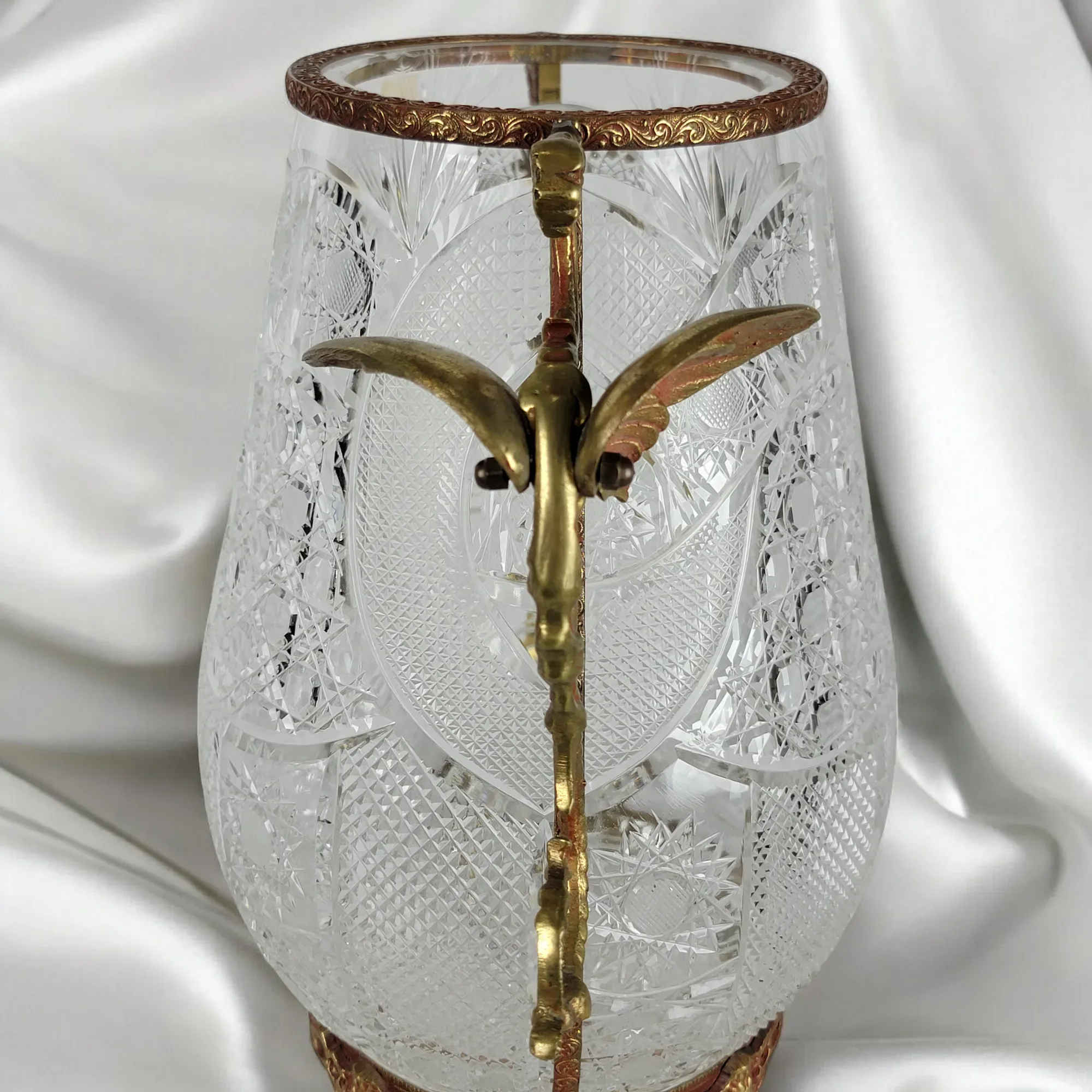 Large Russian Soviet Era Cut Crystal Urn or Jar with Bronze Mounts - View 6