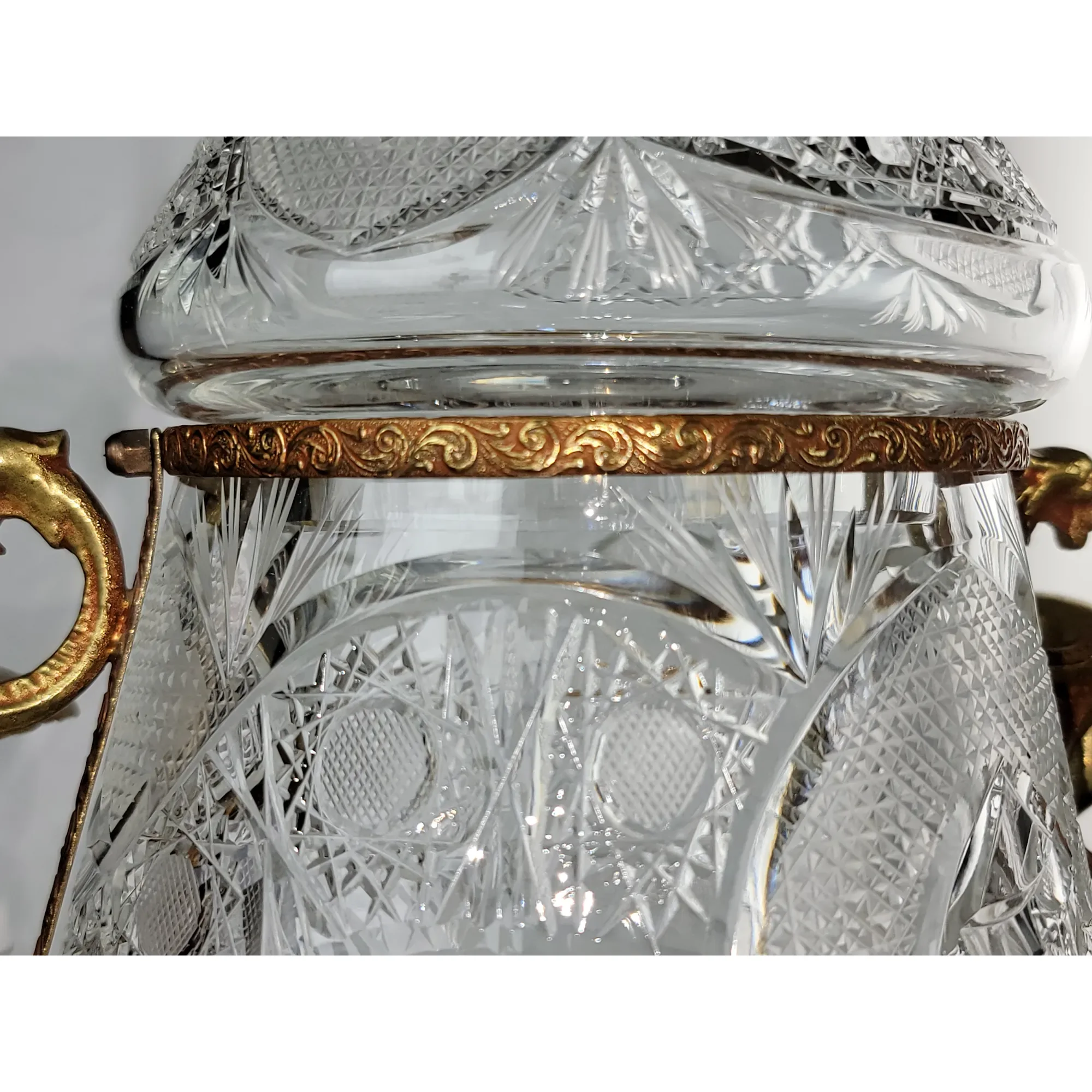 Large Russian Soviet Era Cut Crystal Urn or Jar with Bronze Mounts - View 7
