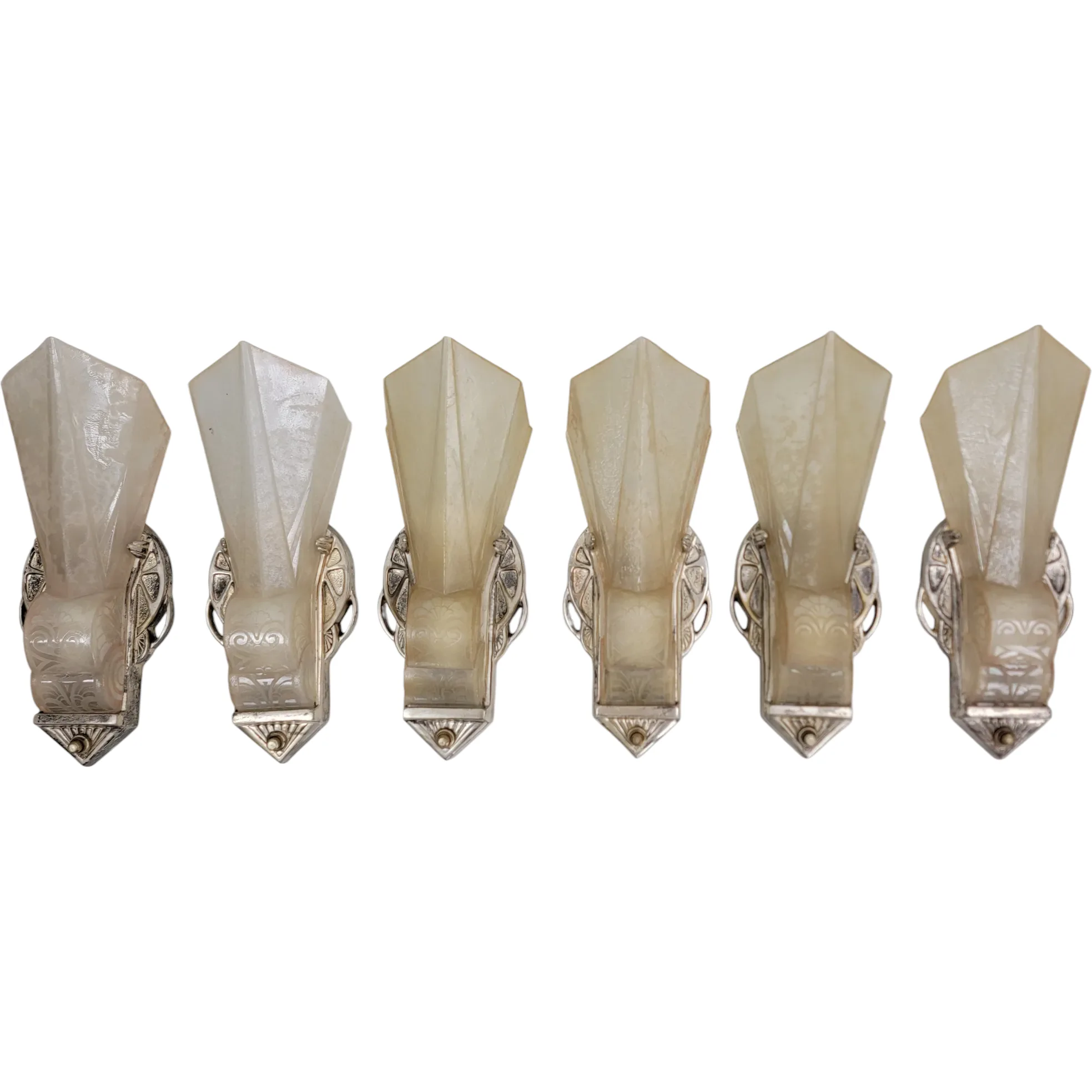 Set of Six Original 1930s Lightolier Art Deco Slip Shade Sconces – Modern Art Series, Model 6158