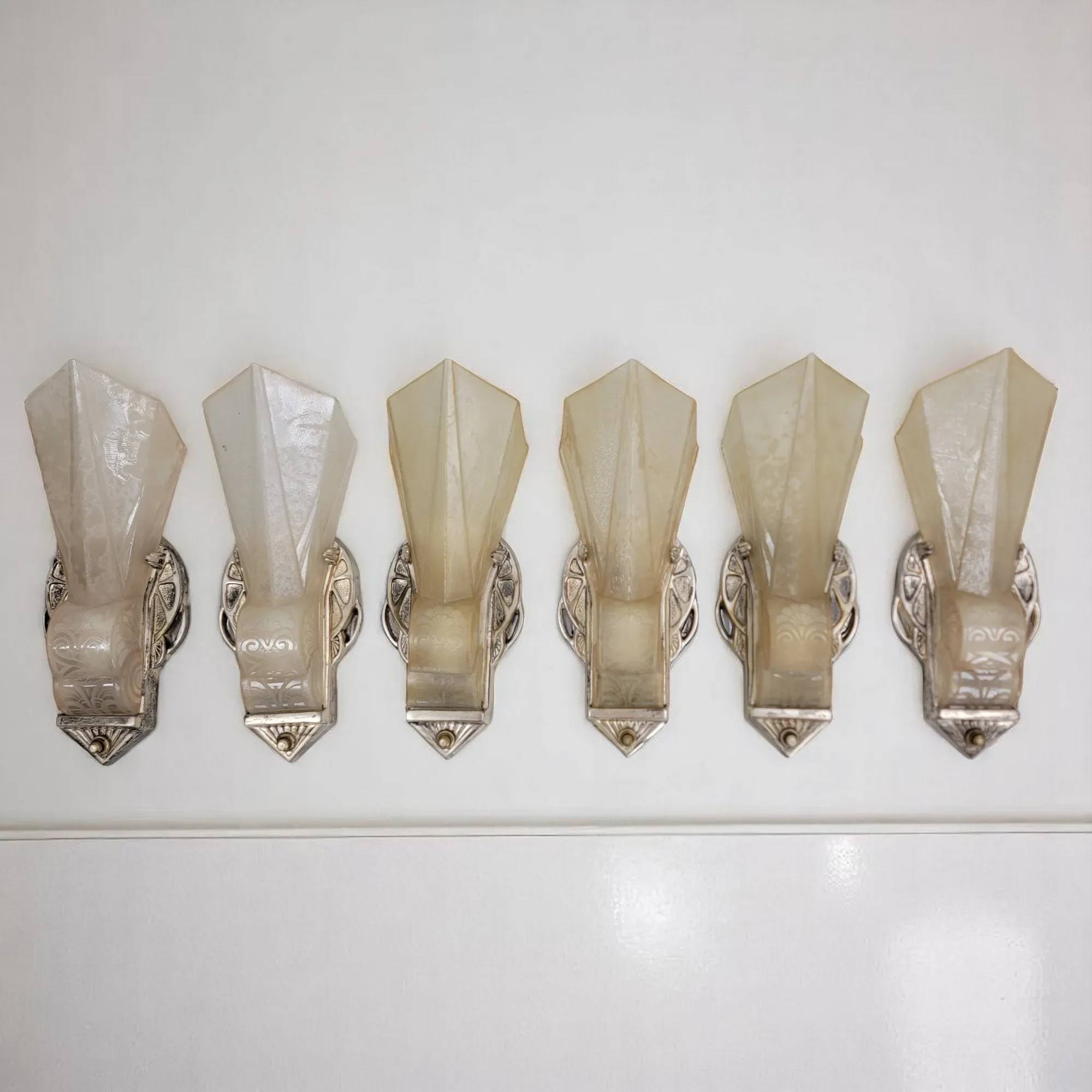 Set of Six Original 1930s Lightolier Art Deco Slip Shade Sconces – Modern Art Series, Model 6158 - View 2