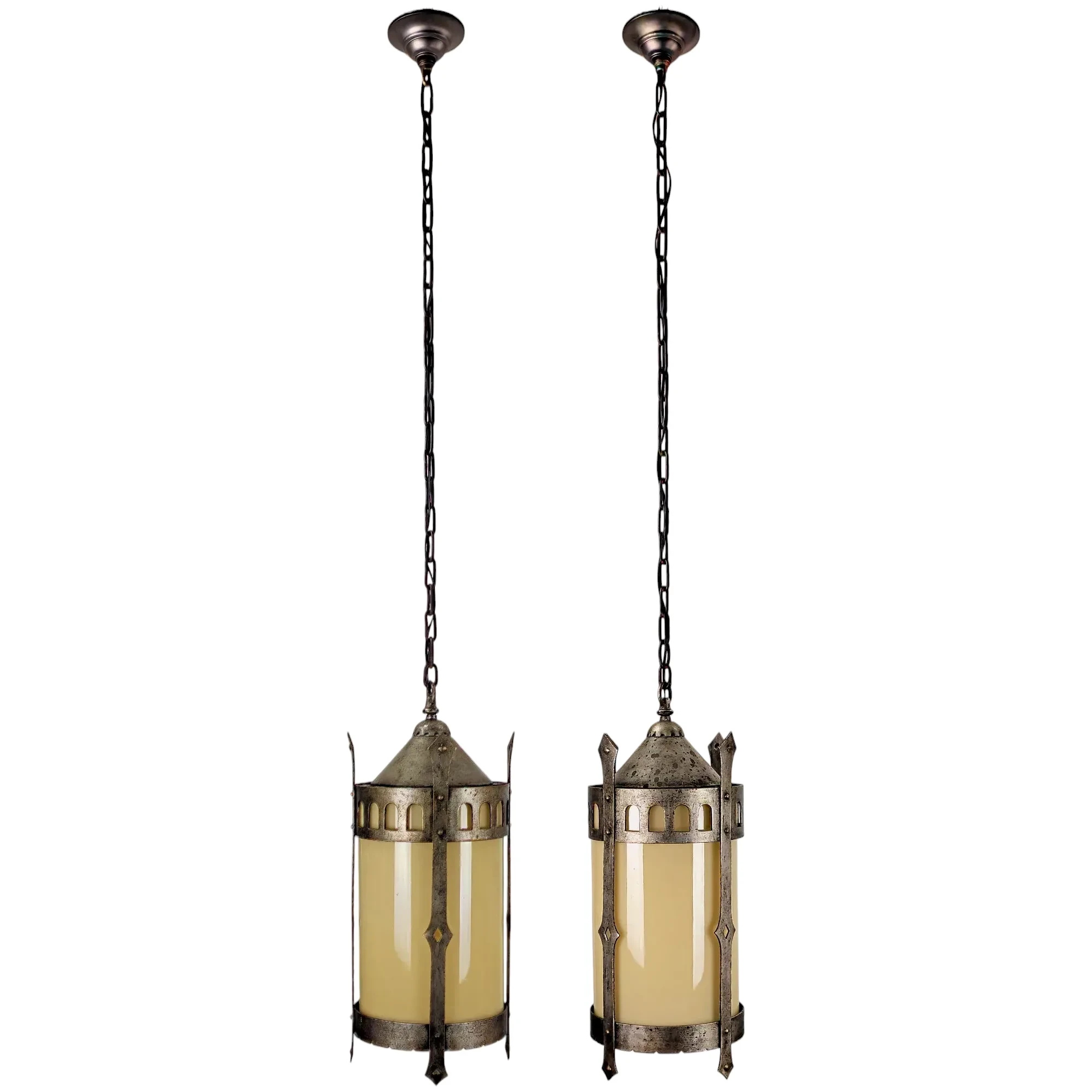 Pair Large Vintage Iron - Gothic Revival - Pendant Lights - View 3