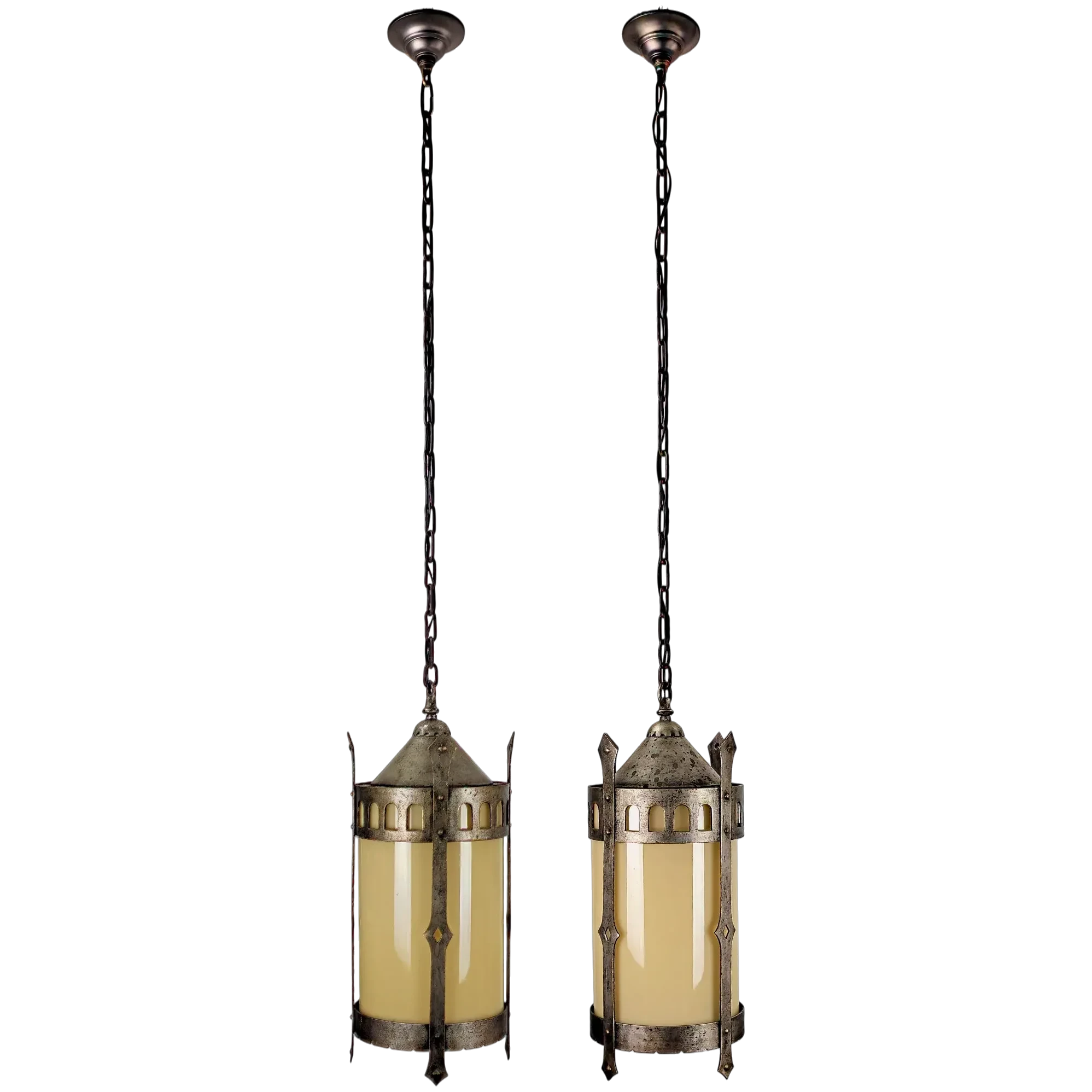 Pair Large Vintage Iron - Gothic Revival - Pendant Lights
