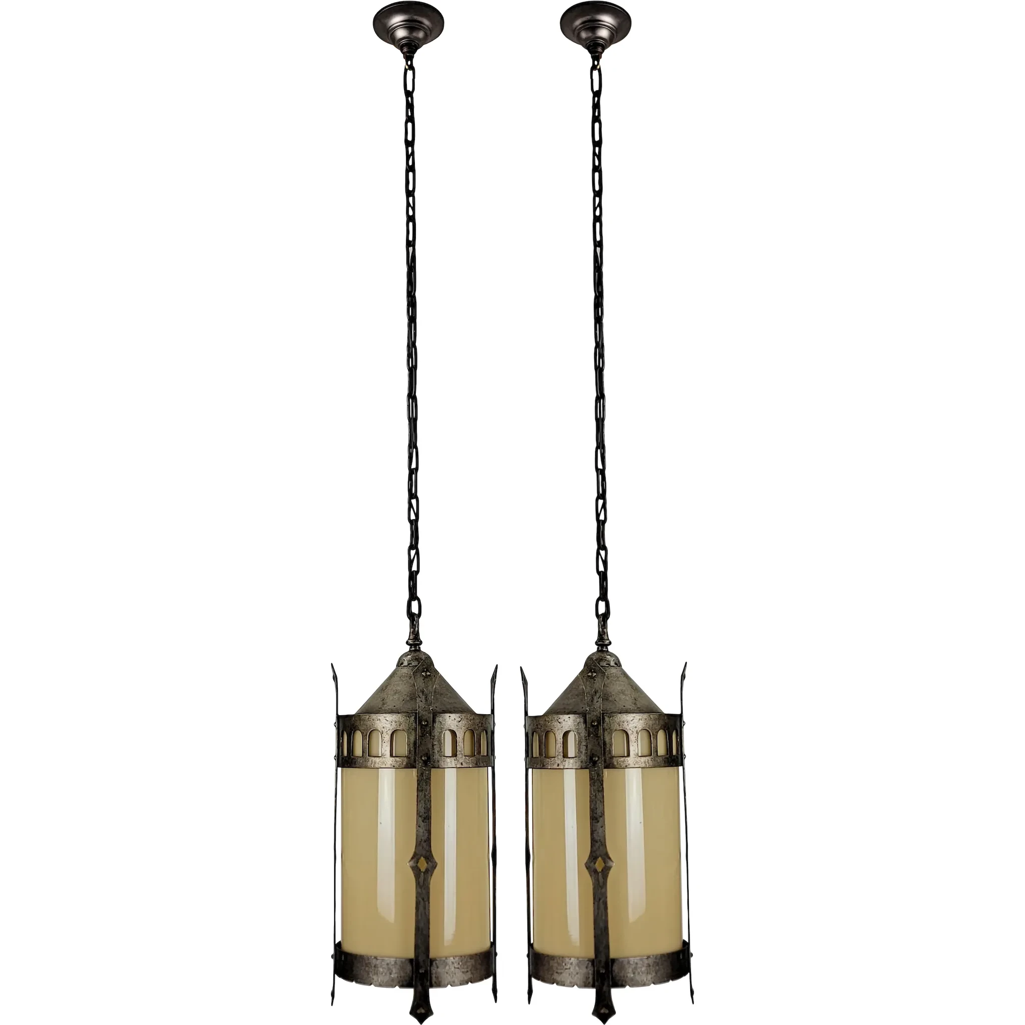 Pair Large Vintage Iron - Gothic Revival - Pendant Lights - View 2