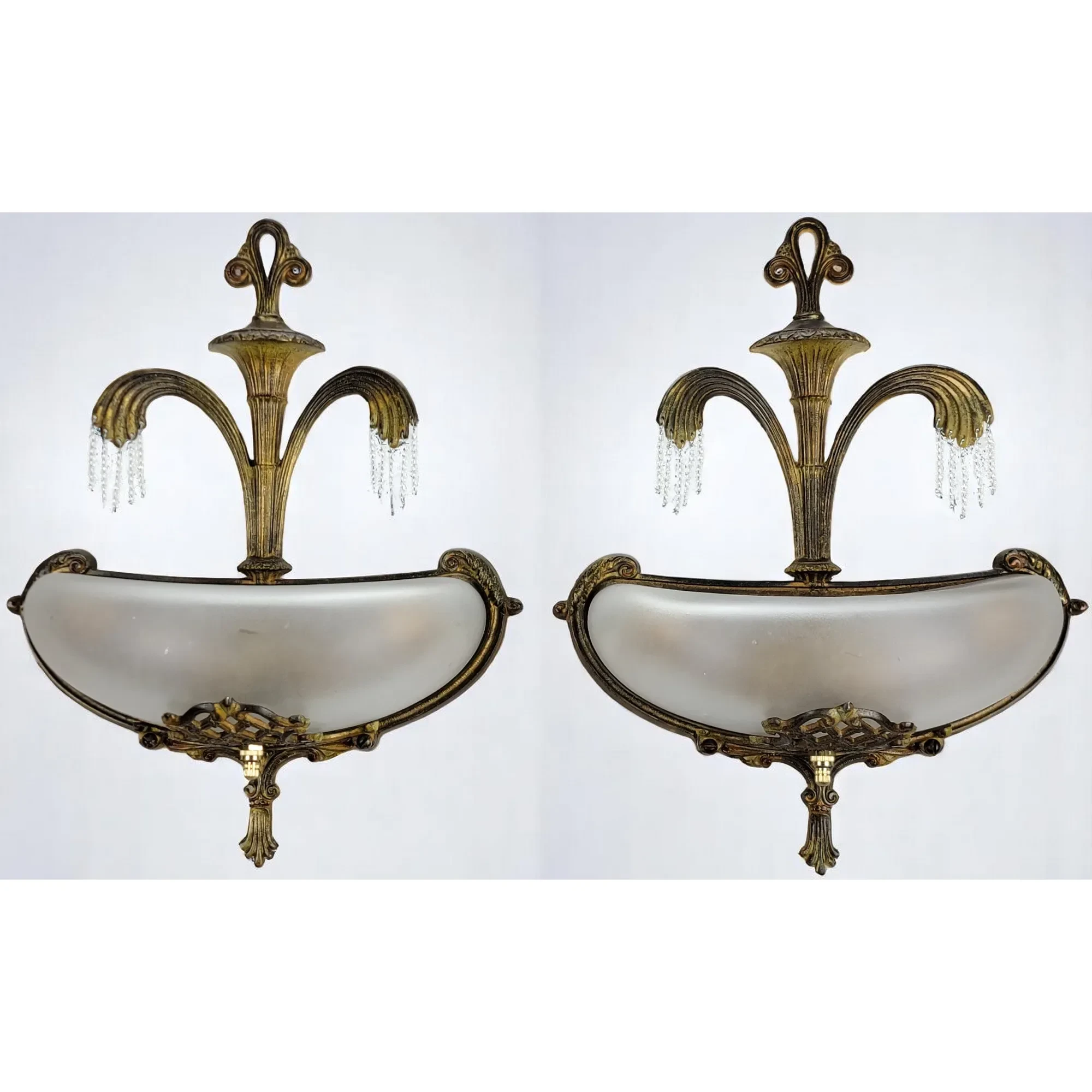 Art Deco Slip Shade Waterfall Sconces - 2 Light- Gill Glass &amp; Fixture Co - View 2