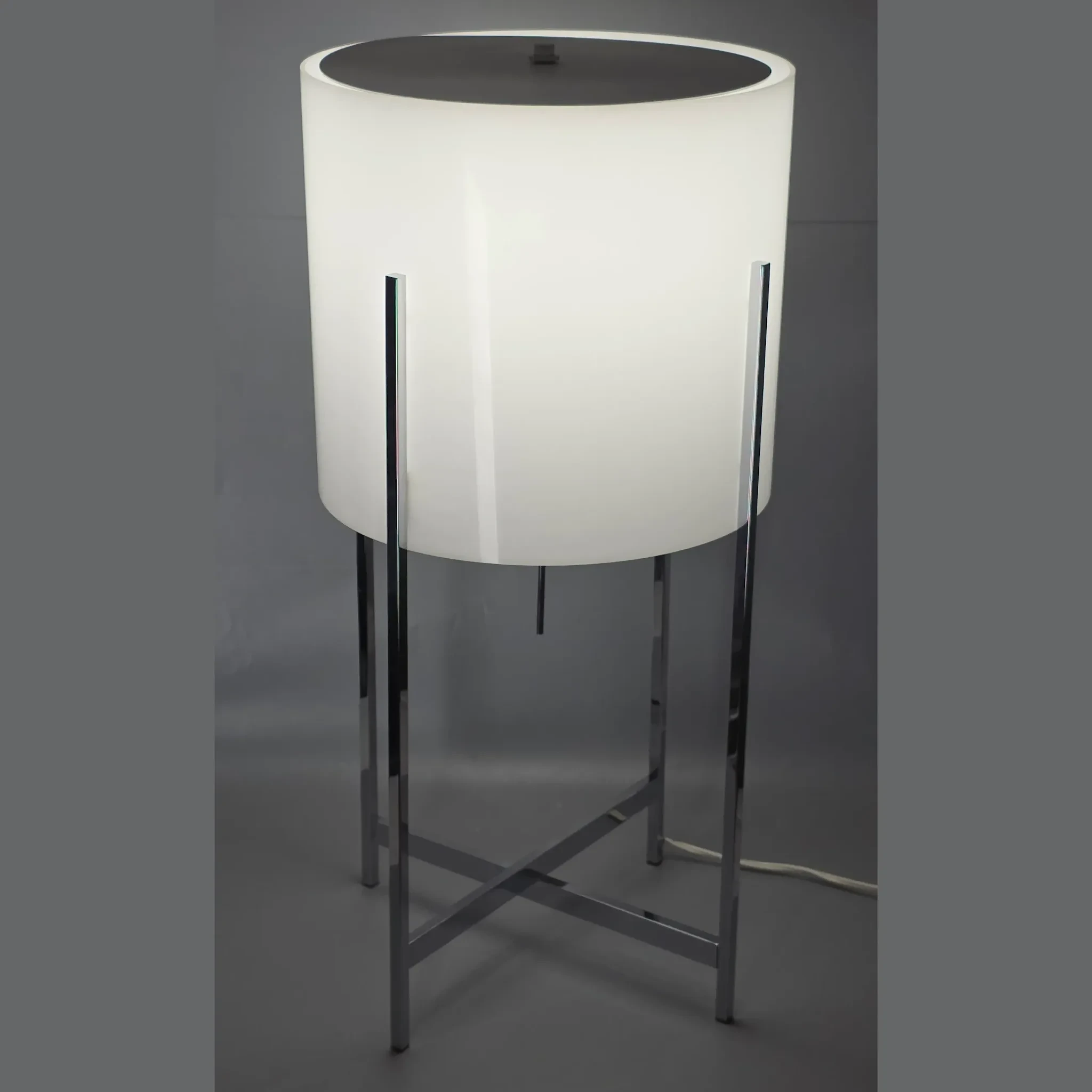 Mid-Century Acrylic Cylinder Table Lamp by Paul Mayen for Habitat, 1970s MCM: brass, red, vintage, mid-century (side view) - Lighting