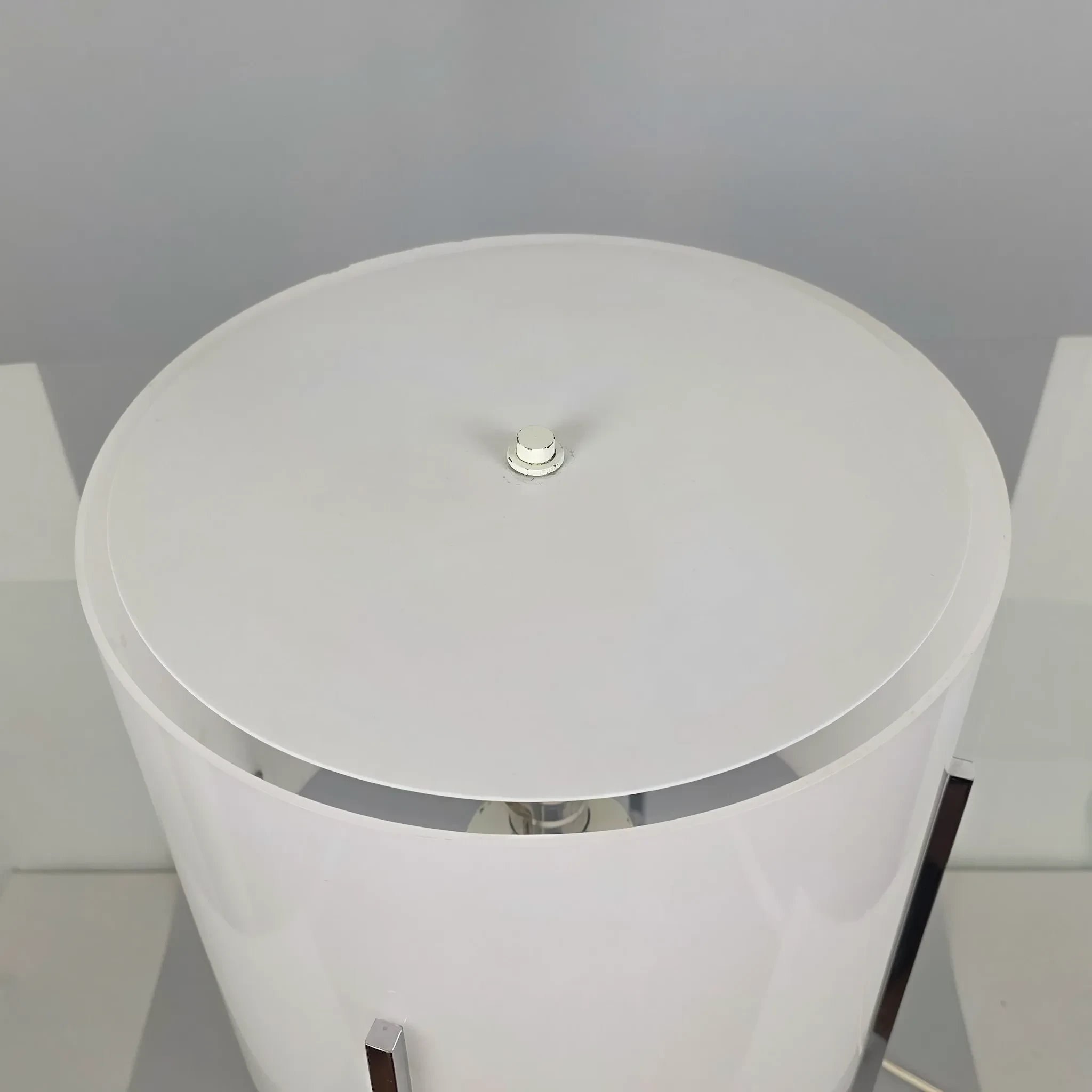 Mid-Century Acrylic Cylinder Table Lamp by Paul Mayen for Habitat, 1970s MCM: brass, red, vintage, mid-century (back view) - Lighting